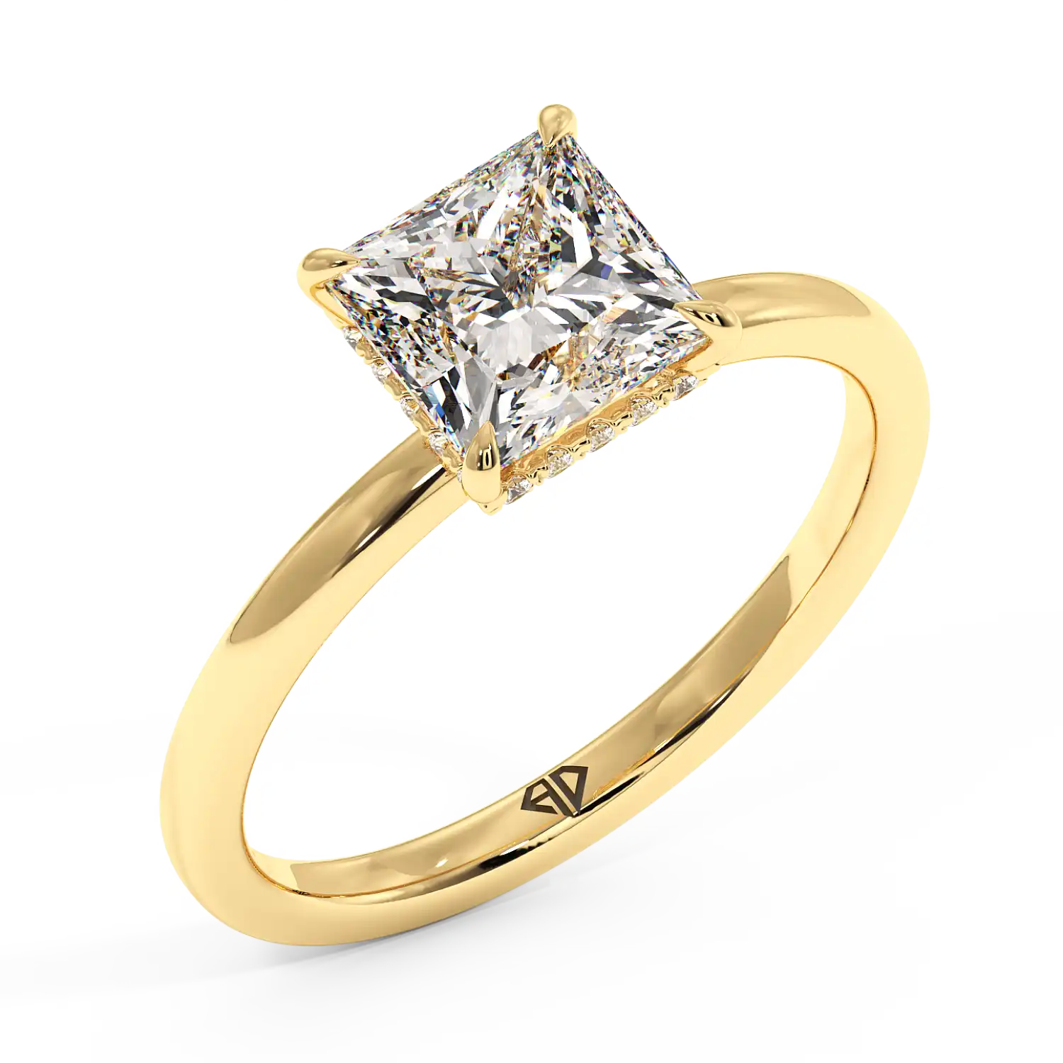 18K Yellow Gold Angie Plain Shank Hidden Halo Engagement Ring