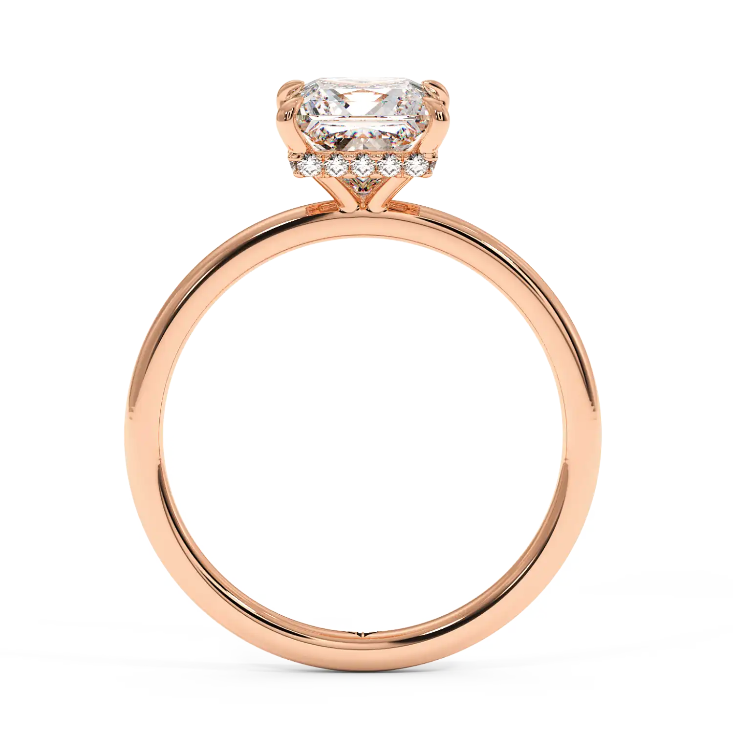 18K Rose Gold Angie Plain Shank Hidden Halo Engagement Ring