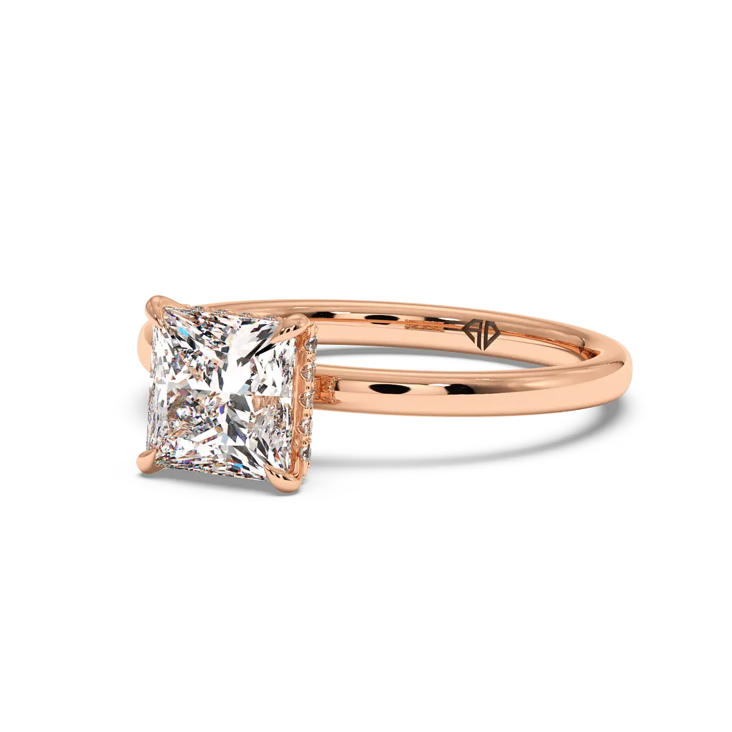 18K Rose Gold Angie Plain Shank Hidden Halo Engagement Ring