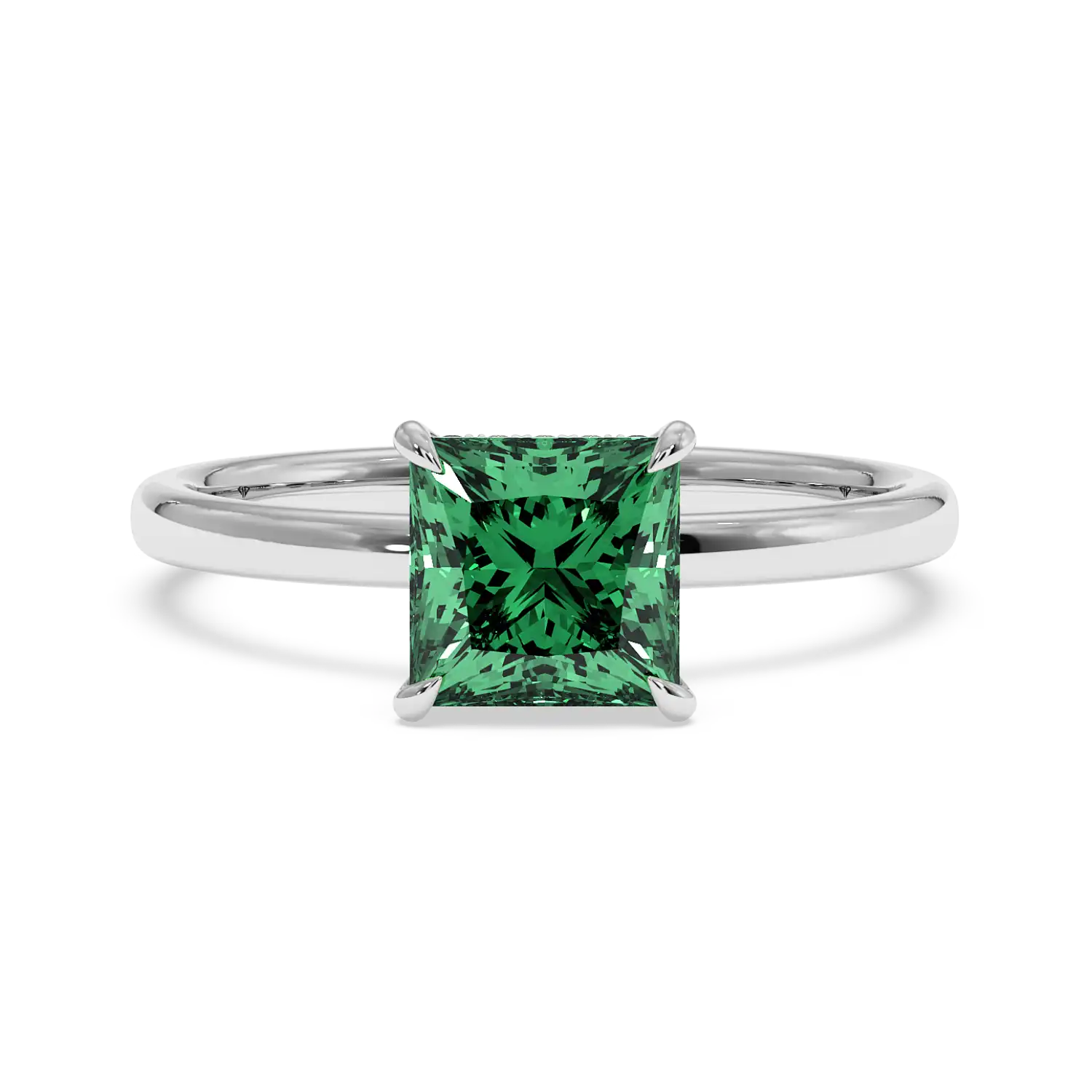 18K White Gold Angie Plain Shank Hidden Halo Engagement Ring