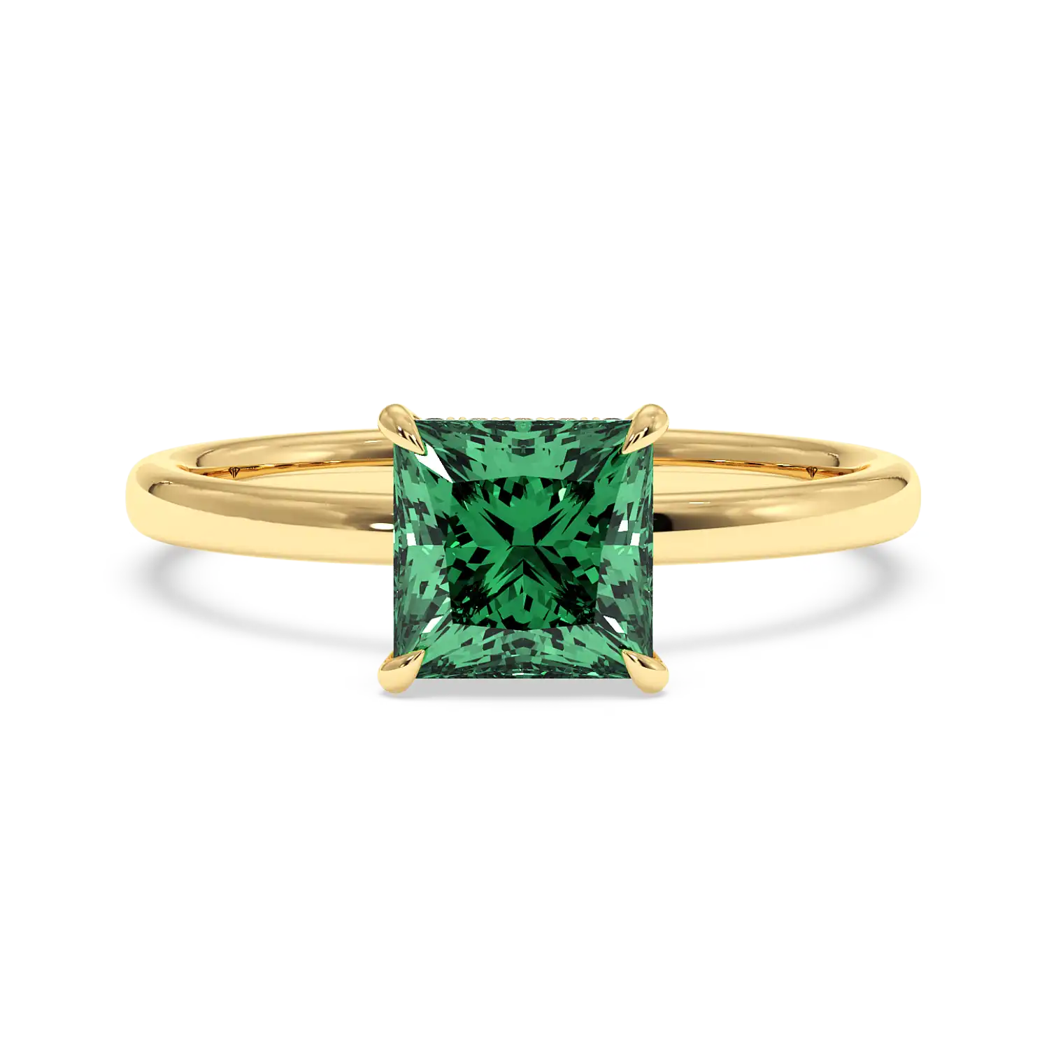 18K Yellow Gold Angie Plain Shank Hidden Halo Engagement Ring