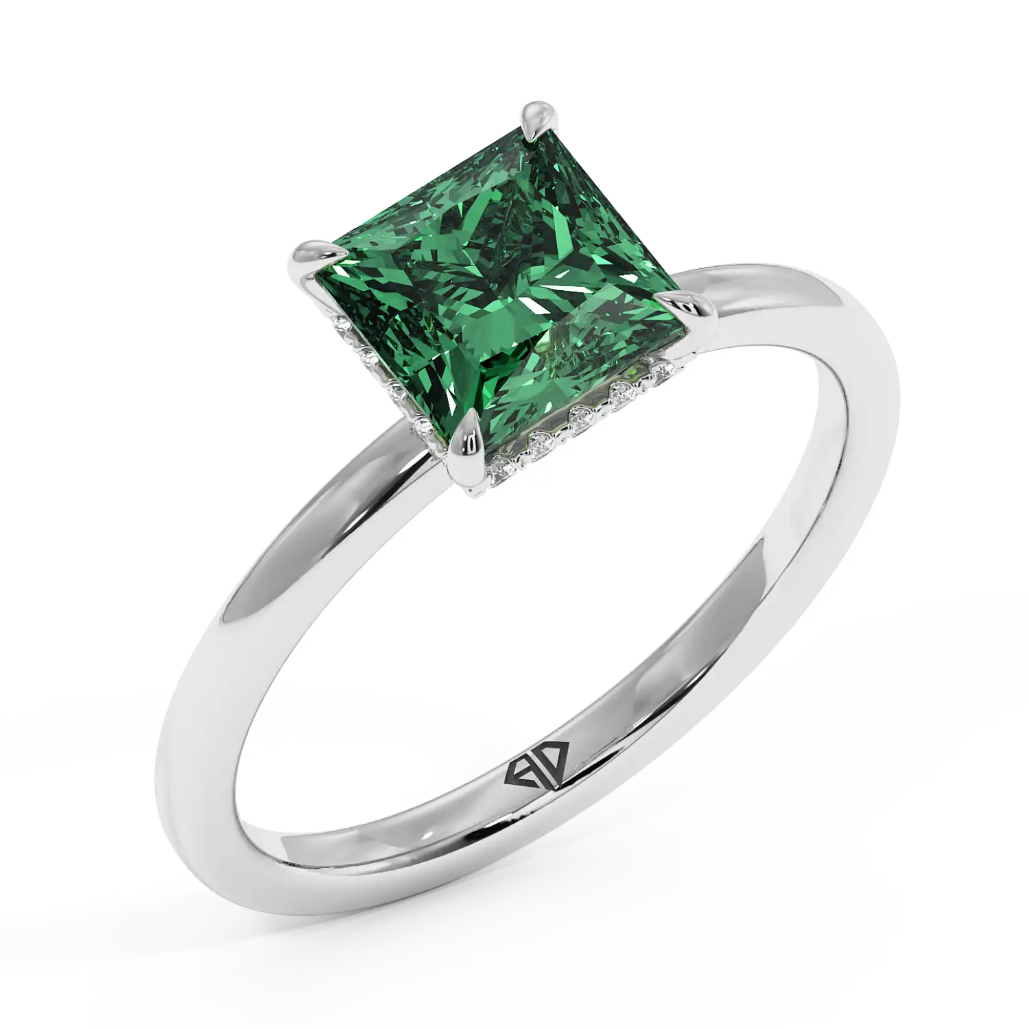 18K White Gold Angie Plain Shank Hidden Halo Engagement Ring