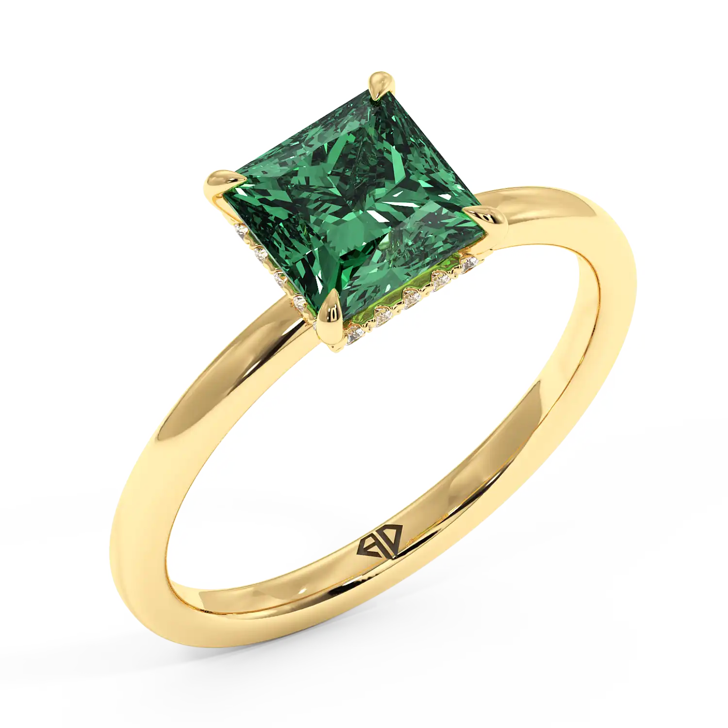 18K Yellow Gold Angie Plain Shank Hidden Halo Engagement Ring