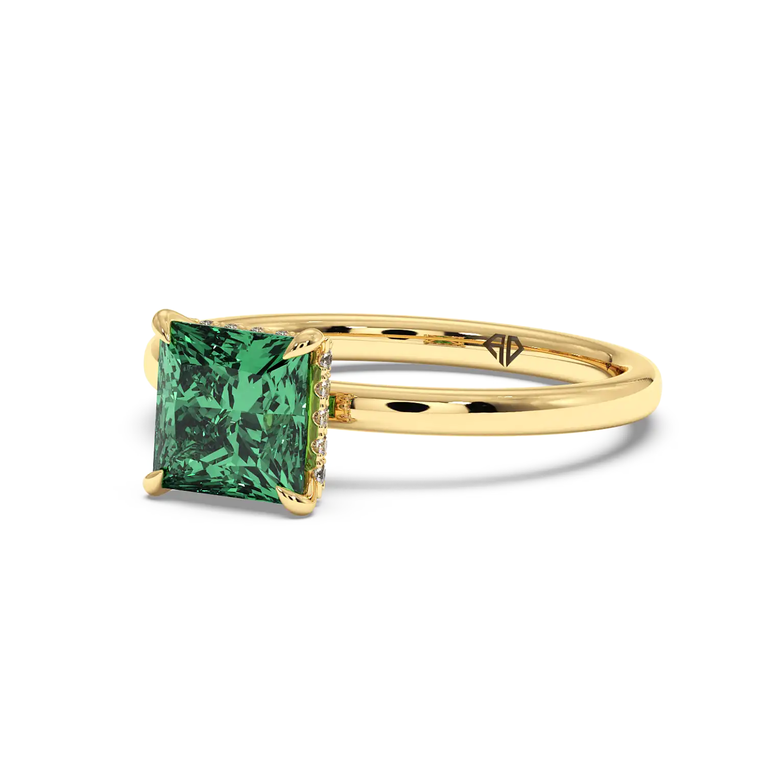 18K Yellow Gold Angie Plain Shank Hidden Halo Engagement Ring