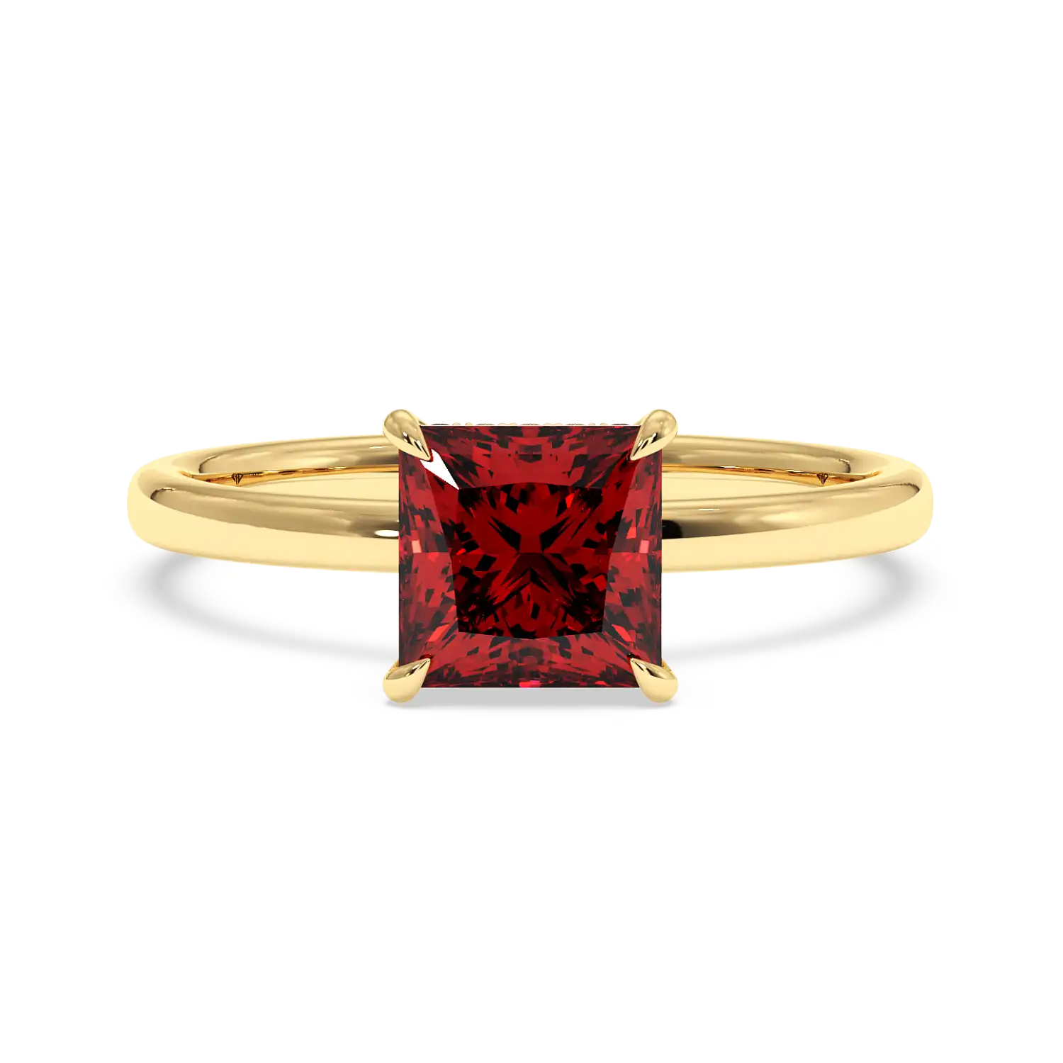 18K Yellow Gold Angie Plain Shank Hidden Halo Engagement Ring