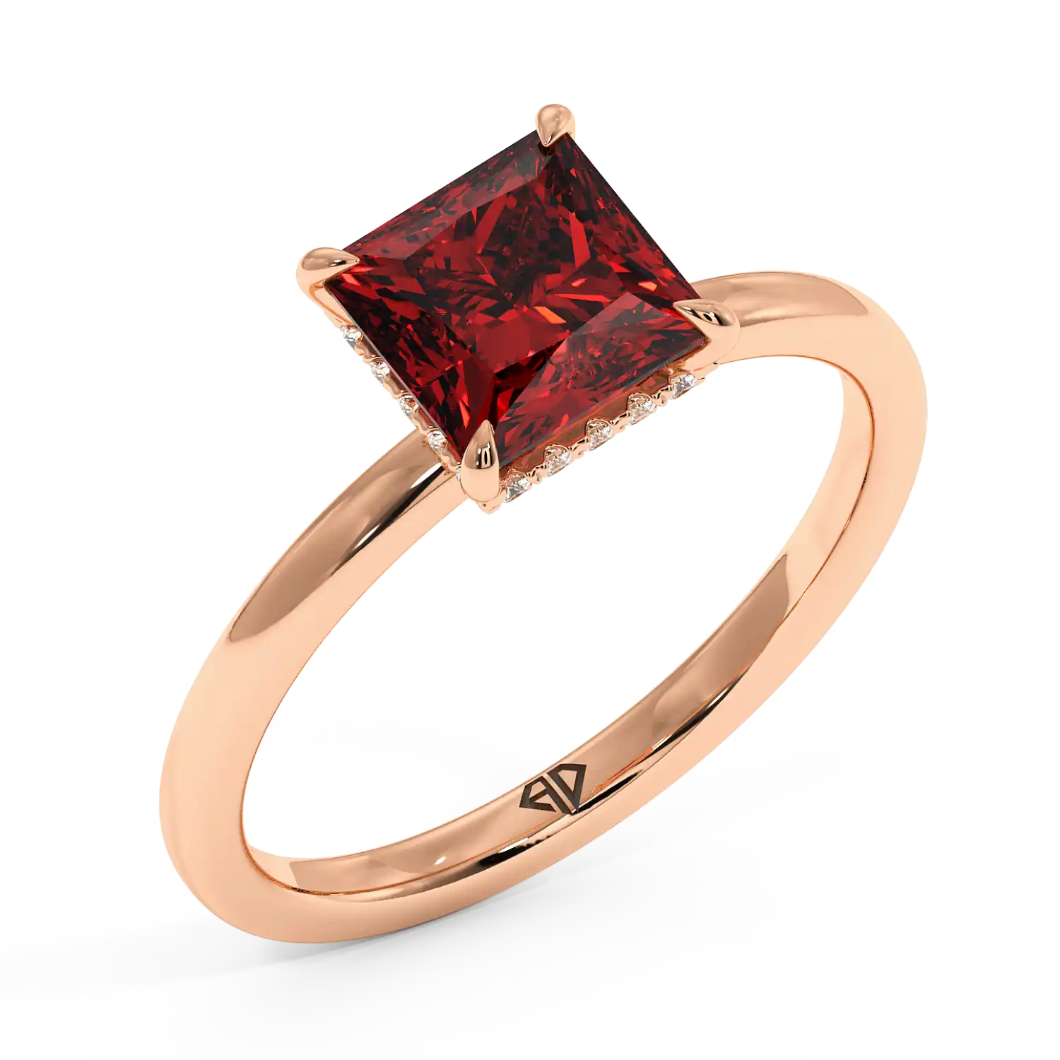 18K Rose Gold Angie Plain Shank Hidden Halo Engagement Ring