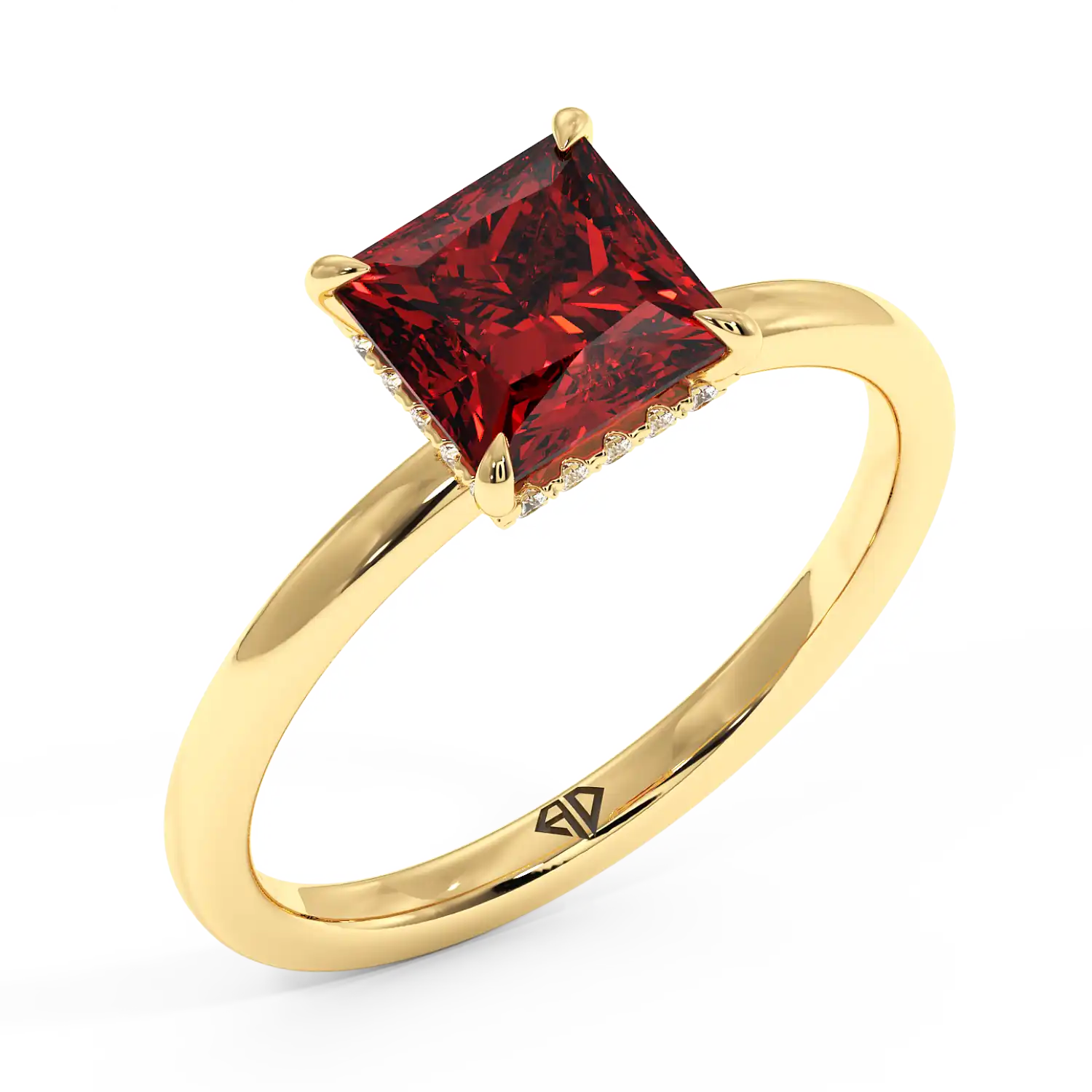 18K Yellow Gold Angie Plain Shank Hidden Halo Engagement Ring