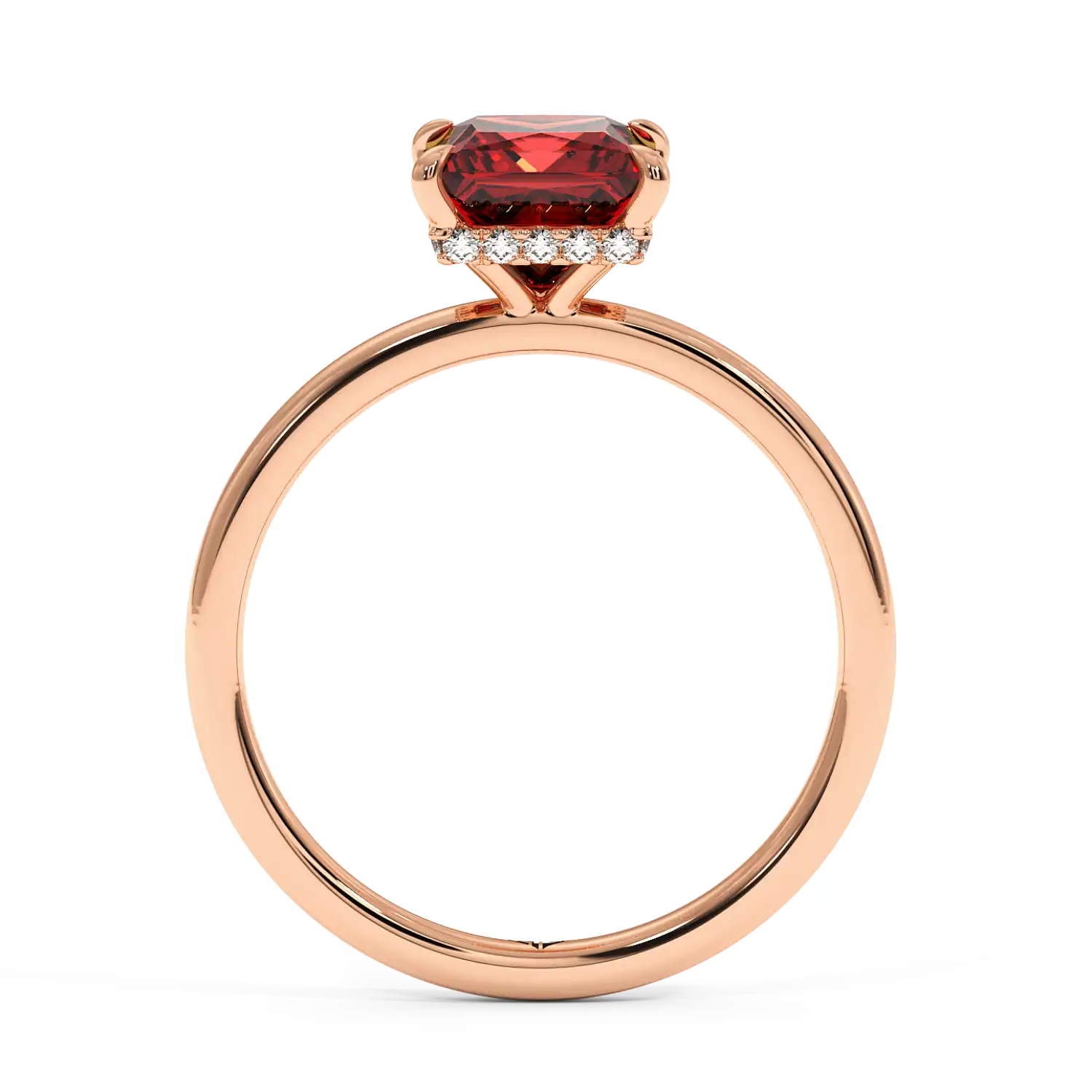 18K Rose Gold Angie Plain Shank Hidden Halo Engagement Ring