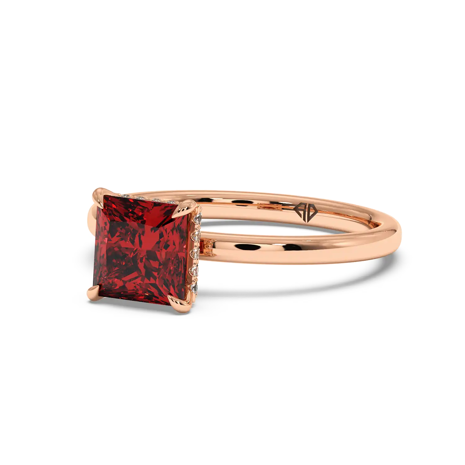 18K Rose Gold Angie Plain Shank Hidden Halo Engagement Ring