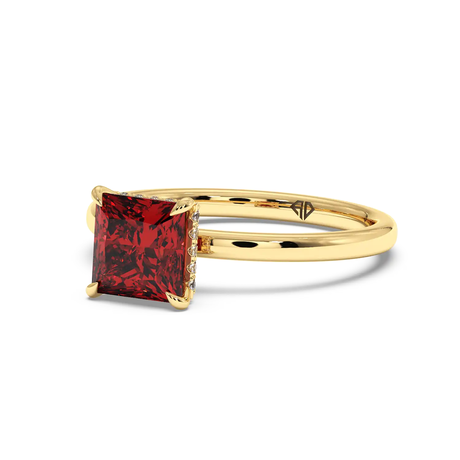 18K Yellow Gold Angie Plain Shank Hidden Halo Engagement Ring