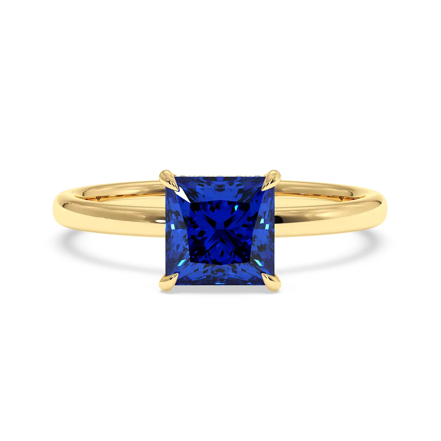 18K Yellow Gold Angie Plain Shank Hidden Halo Engagement Ring