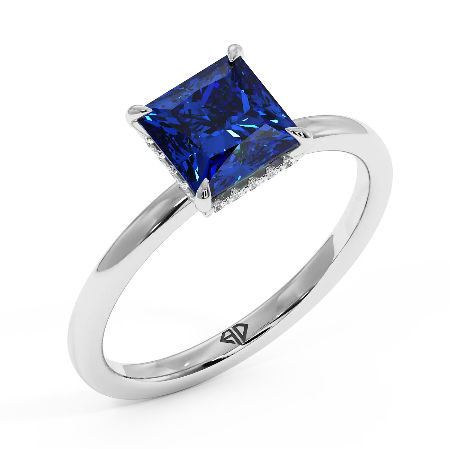 Platinum Angie Plain Shank Hidden Halo Engagement Ring