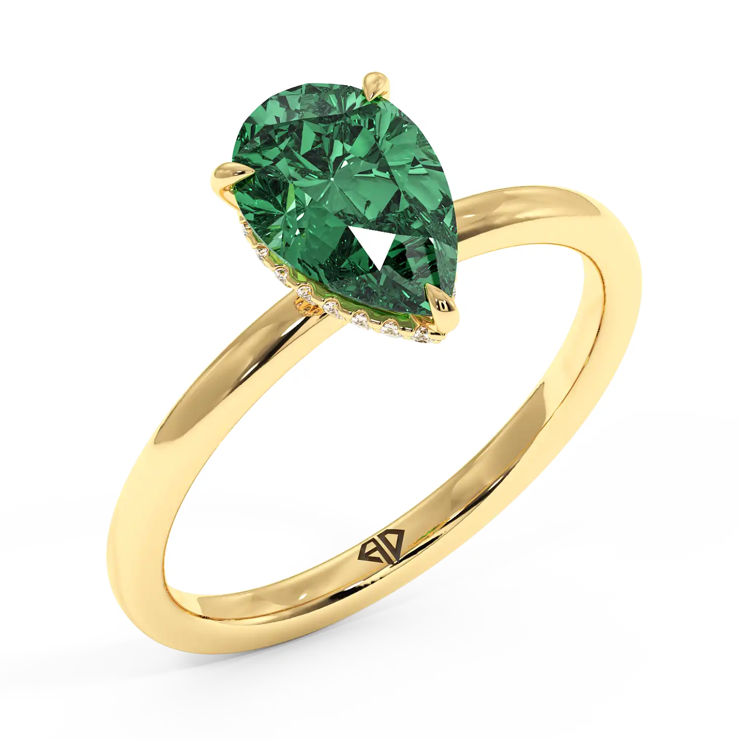 18K Yellow Gold Angie Plain Shank Hidden Halo Engagement Ring