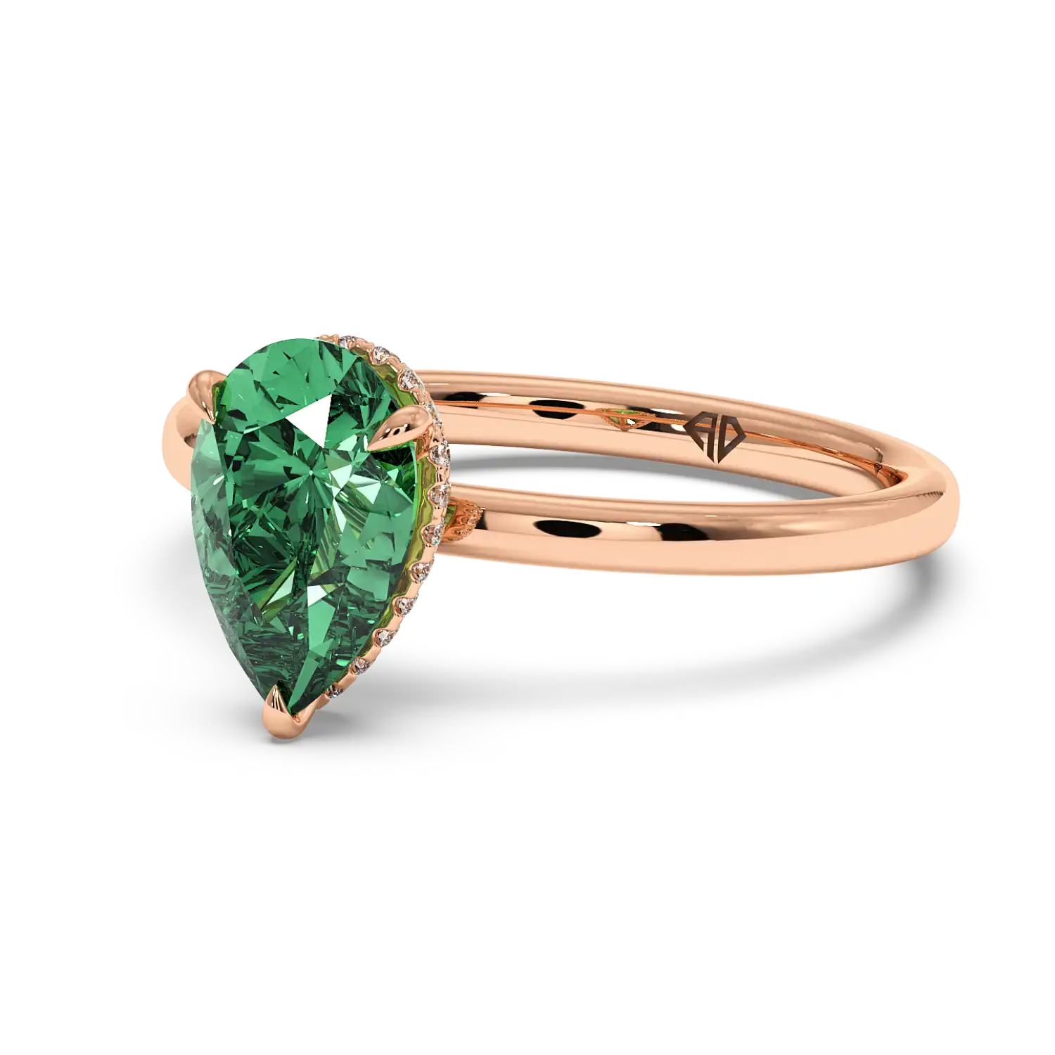 18K Rose Gold Angie Plain Shank Hidden Halo Engagement Ring