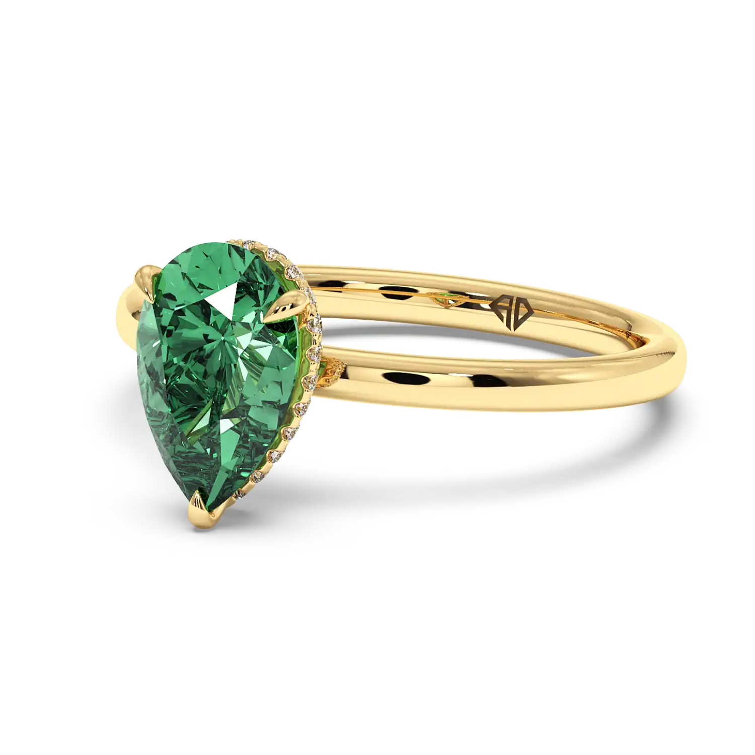 18K Yellow Gold Angie Plain Shank Hidden Halo Engagement Ring