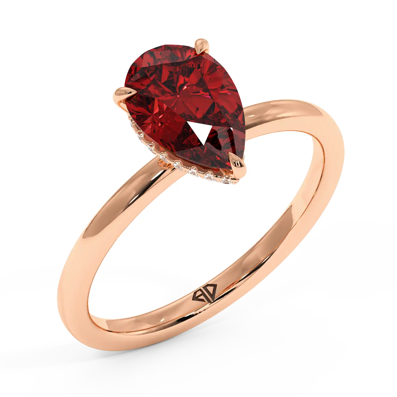 18K Rose Gold Angie Plain Shank Hidden Halo Engagement Ring