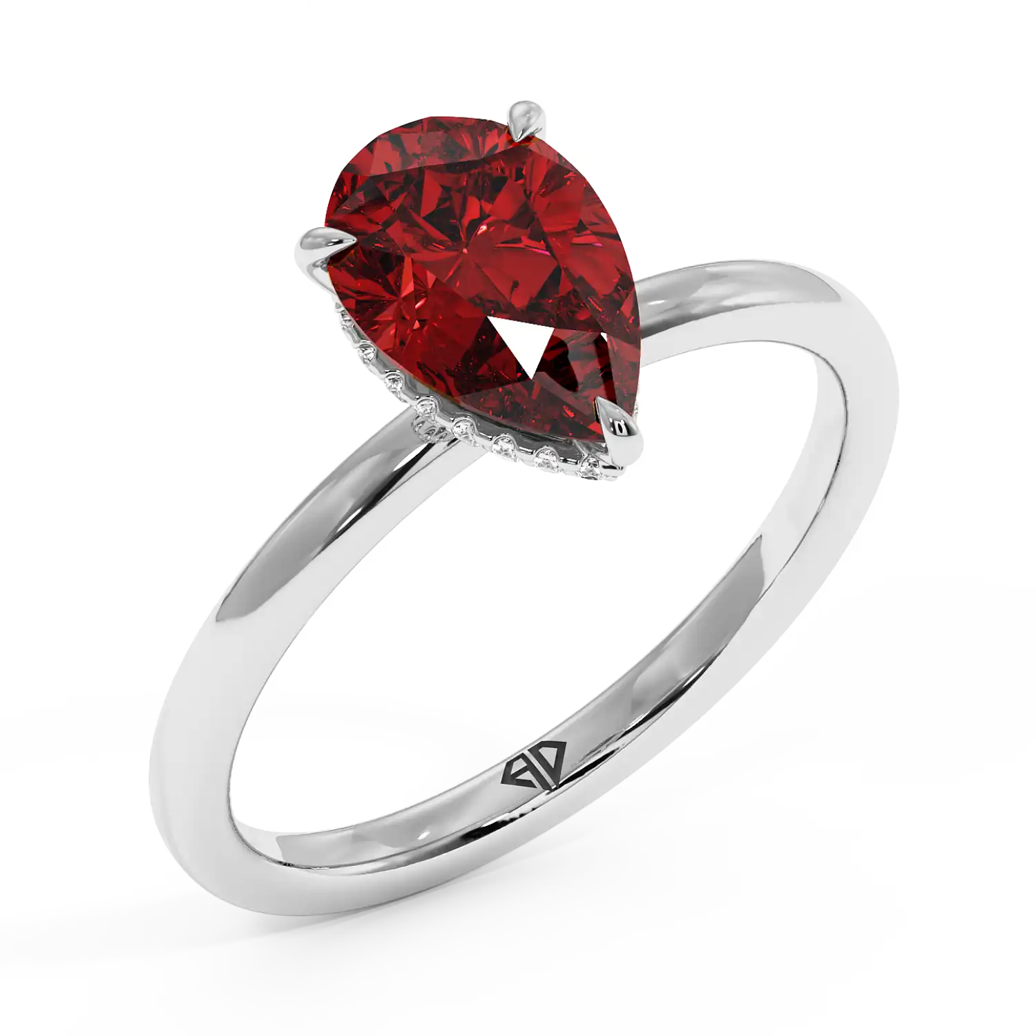 Platinum Angie Plain Shank Hidden Halo Engagement Ring