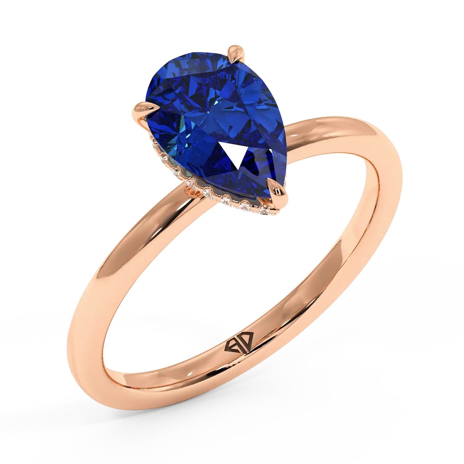 18K Rose Gold Angie Plain Shank Hidden Halo Engagement Ring