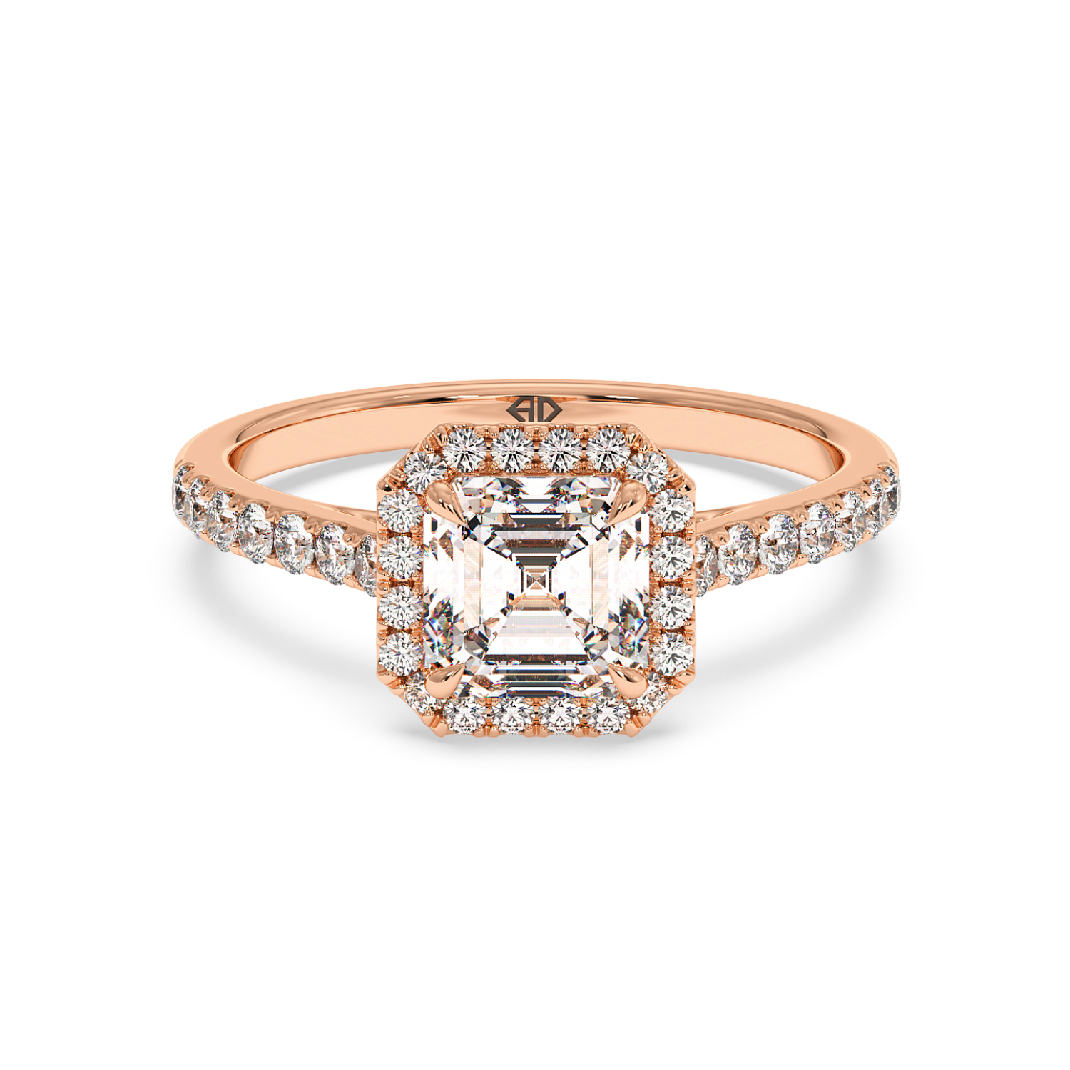 18K Rose Gold Marilyn Diamond Shoulder Hidden Halo Engagement Ring
