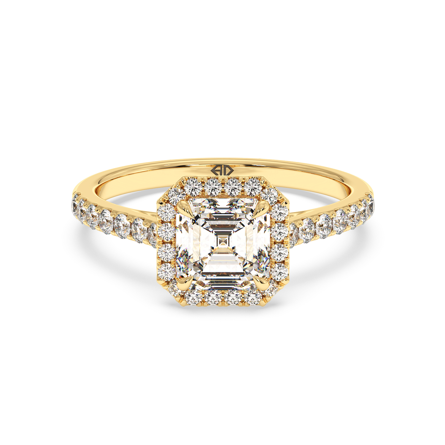 18K Yellow Gold Marilyn Diamond Shoulder Hidden Halo Engagement Ring