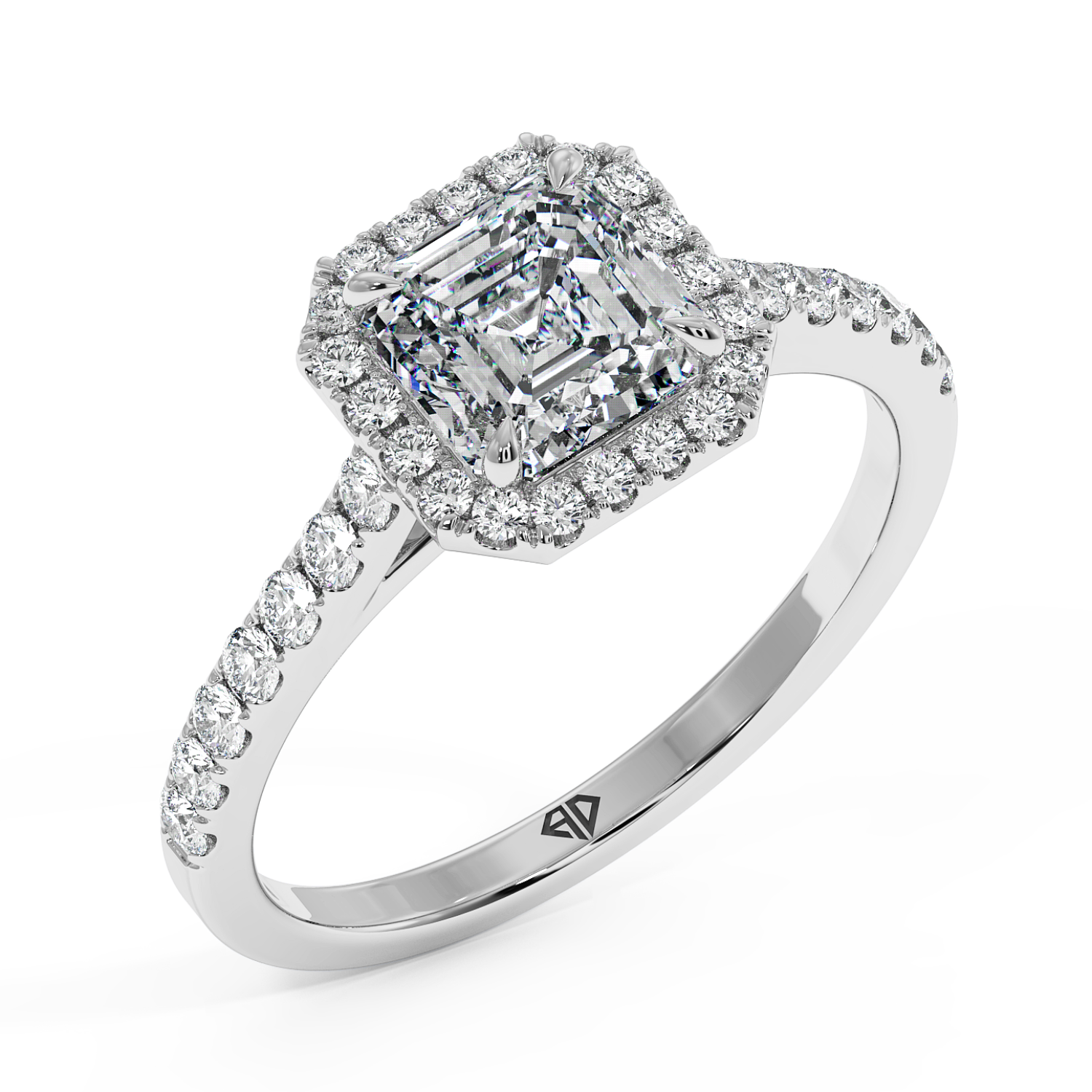 18K White Gold Marilyn Diamond Shoulder Hidden Halo Engagement Ring