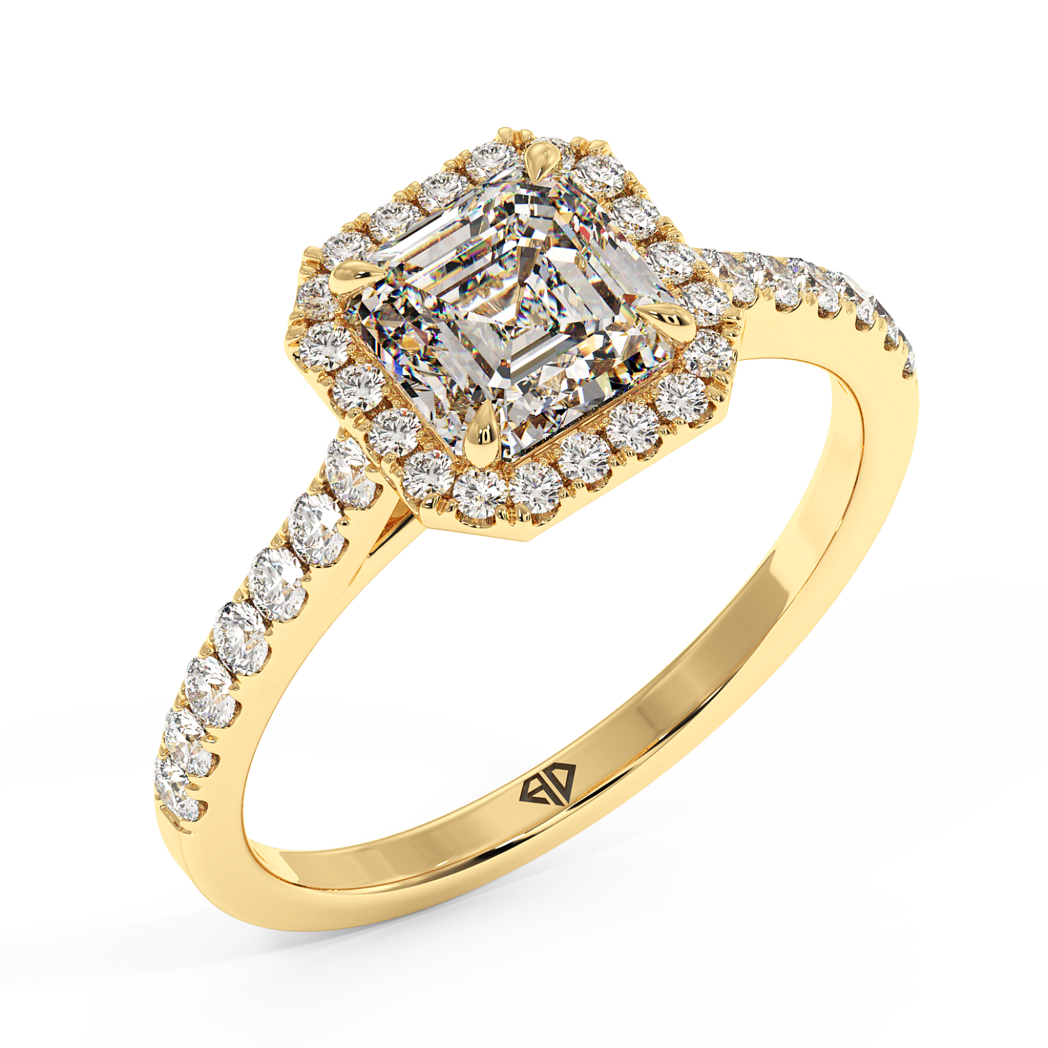 18K Yellow Gold Marilyn Diamond Shoulder Hidden Halo Engagement Ring