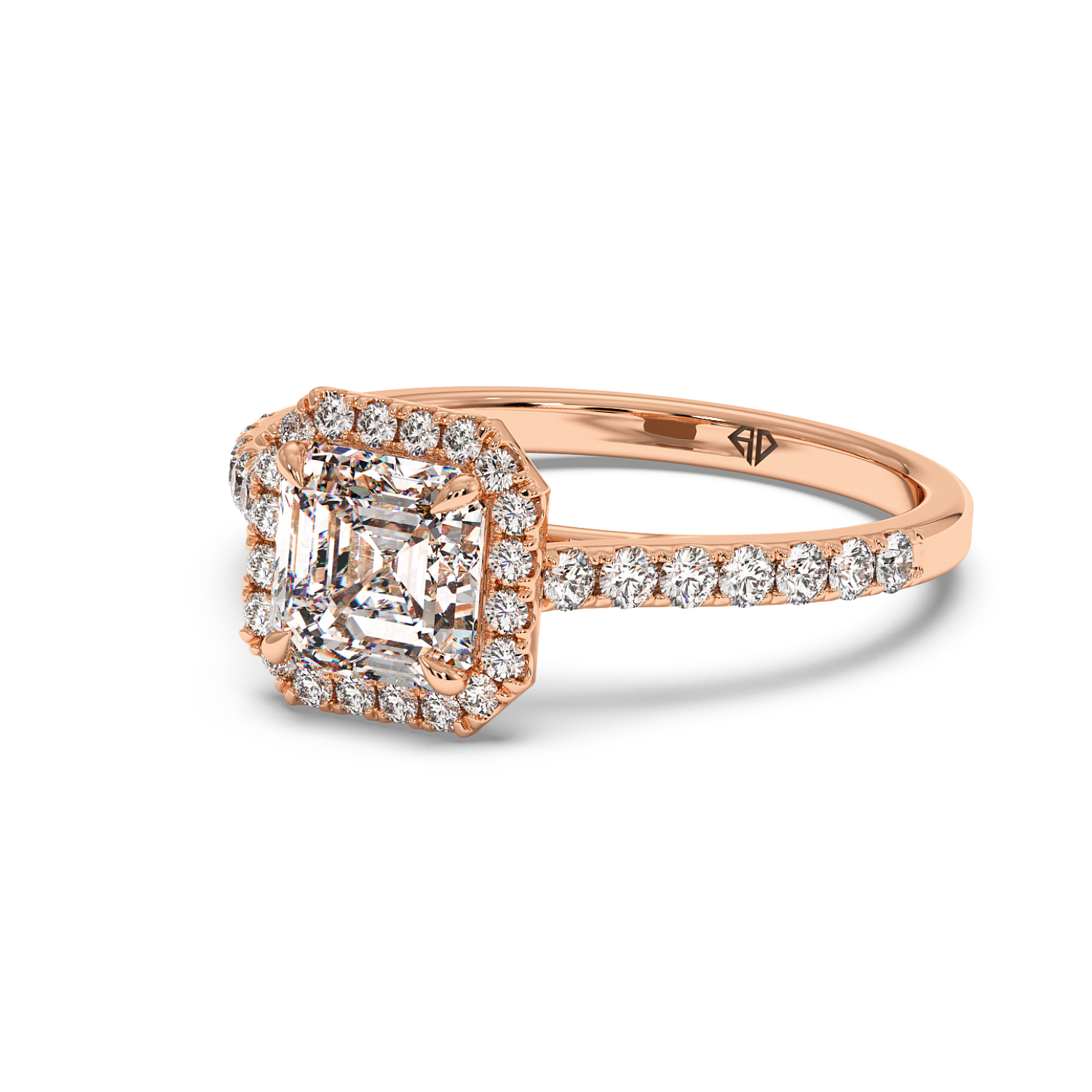 18K Rose Gold Marilyn Diamond Shoulder Hidden Halo Engagement Ring