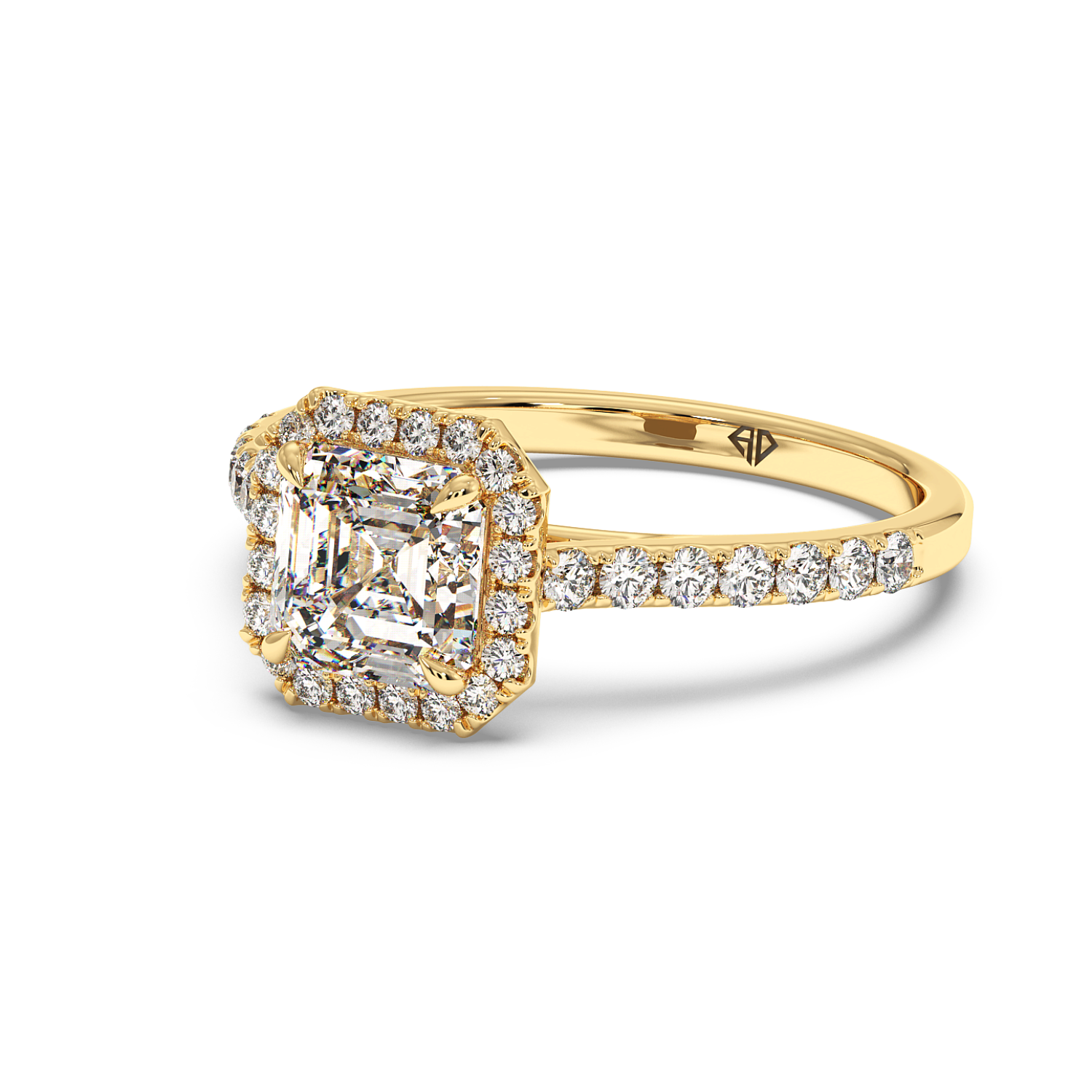 18K Yellow Gold Marilyn Diamond Shoulder Hidden Halo Engagement Ring