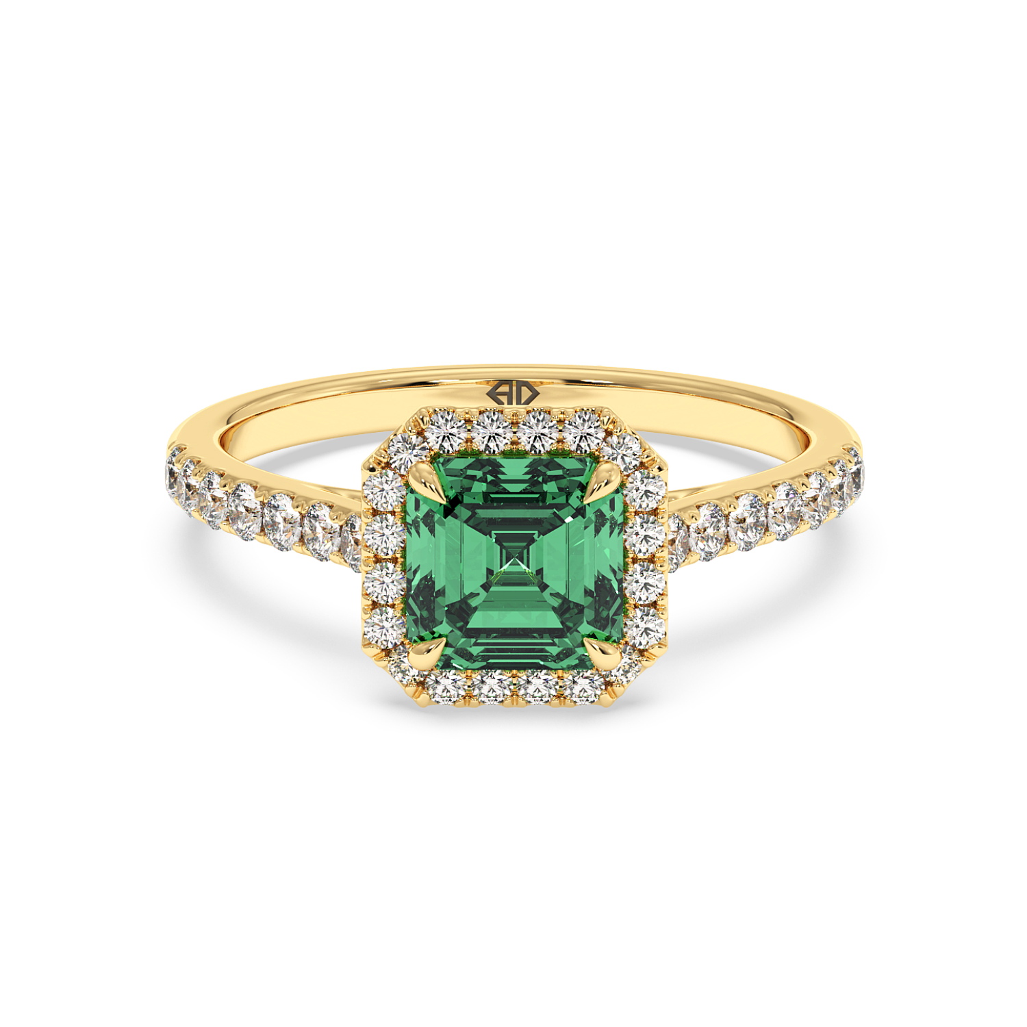 18K Yellow Gold Marilyn Diamond Shoulder Hidden Halo Engagement Ring