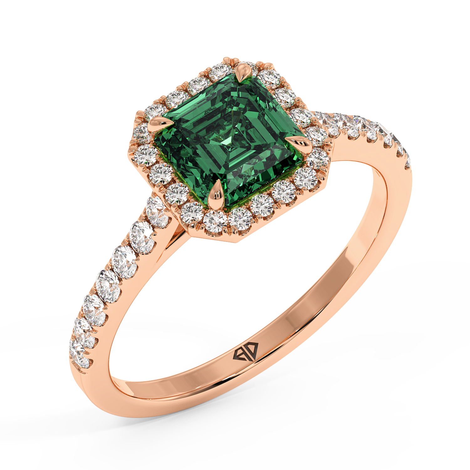 18K Rose Gold Marilyn Diamond Shoulder Hidden Halo Engagement Ring