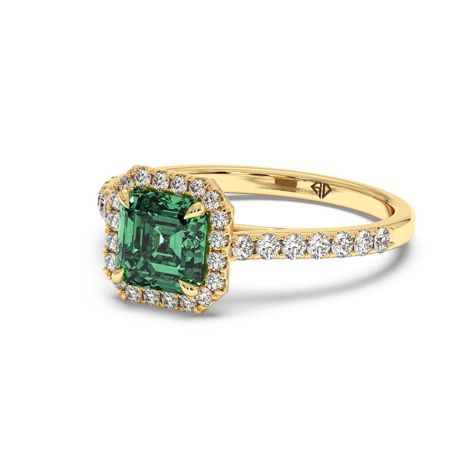 18K Yellow Gold Marilyn Diamond Shoulder Hidden Halo Engagement Ring