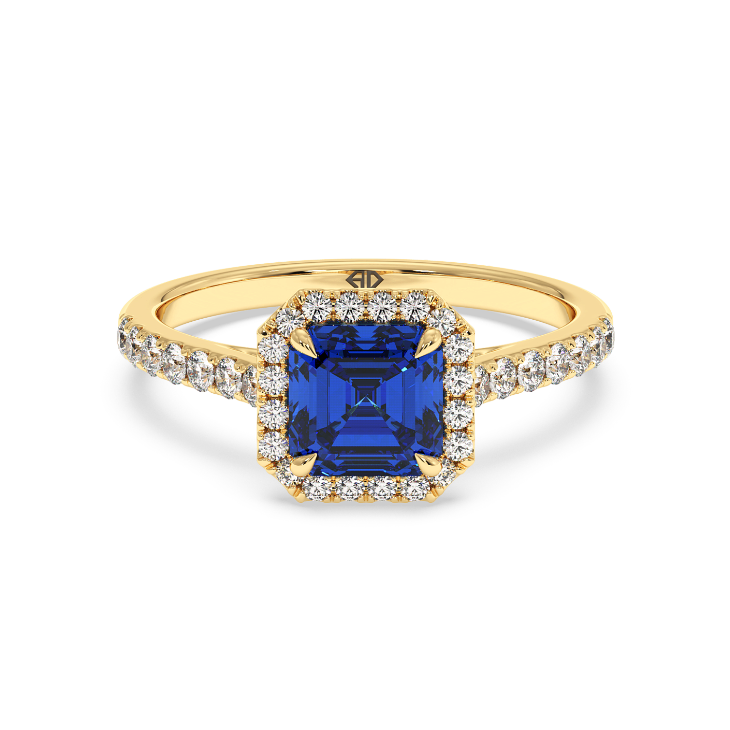 18K Yellow Gold Marilyn Diamond Shoulder Hidden Halo Engagement Ring