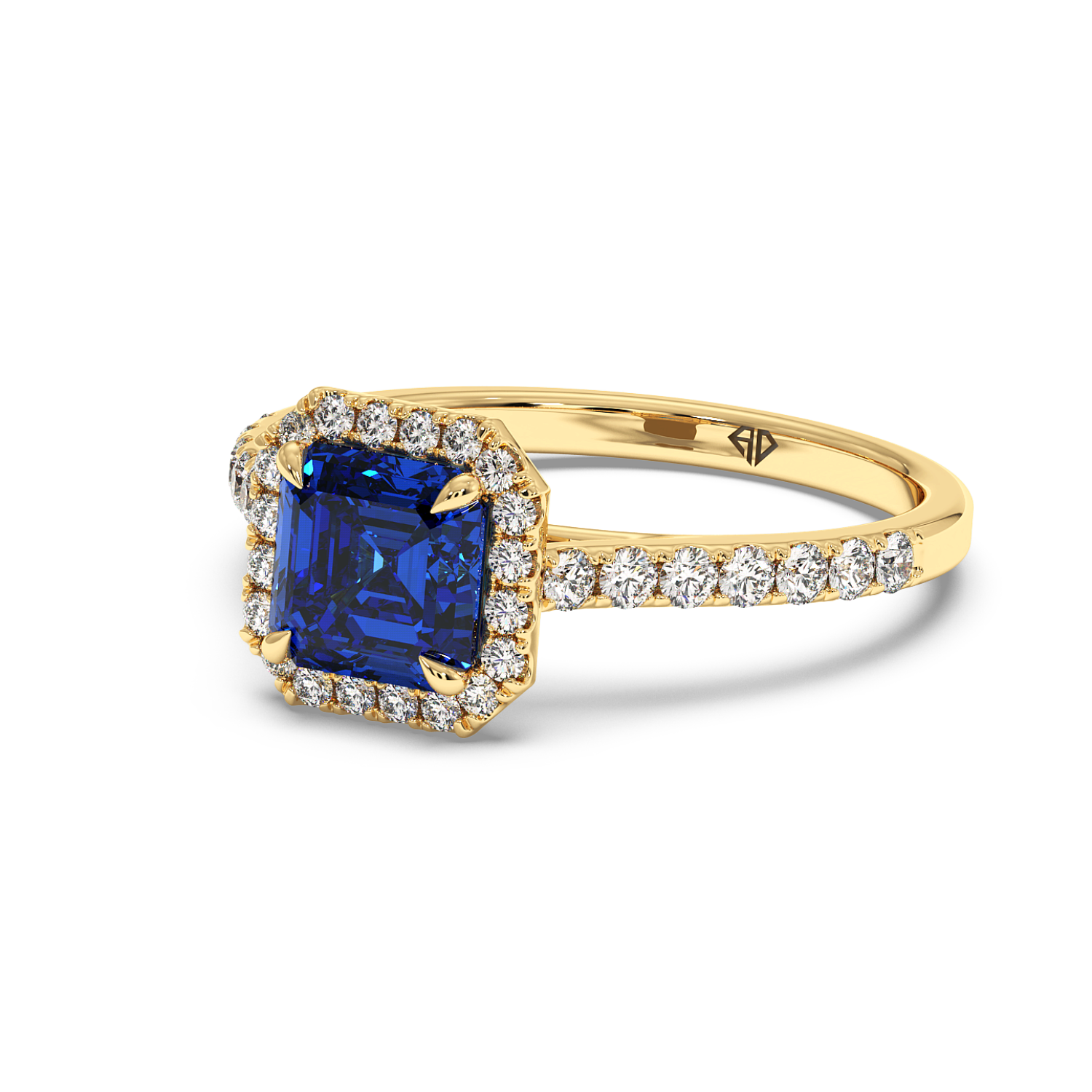 18K Yellow Gold Marilyn Diamond Shoulder Hidden Halo Engagement Ring