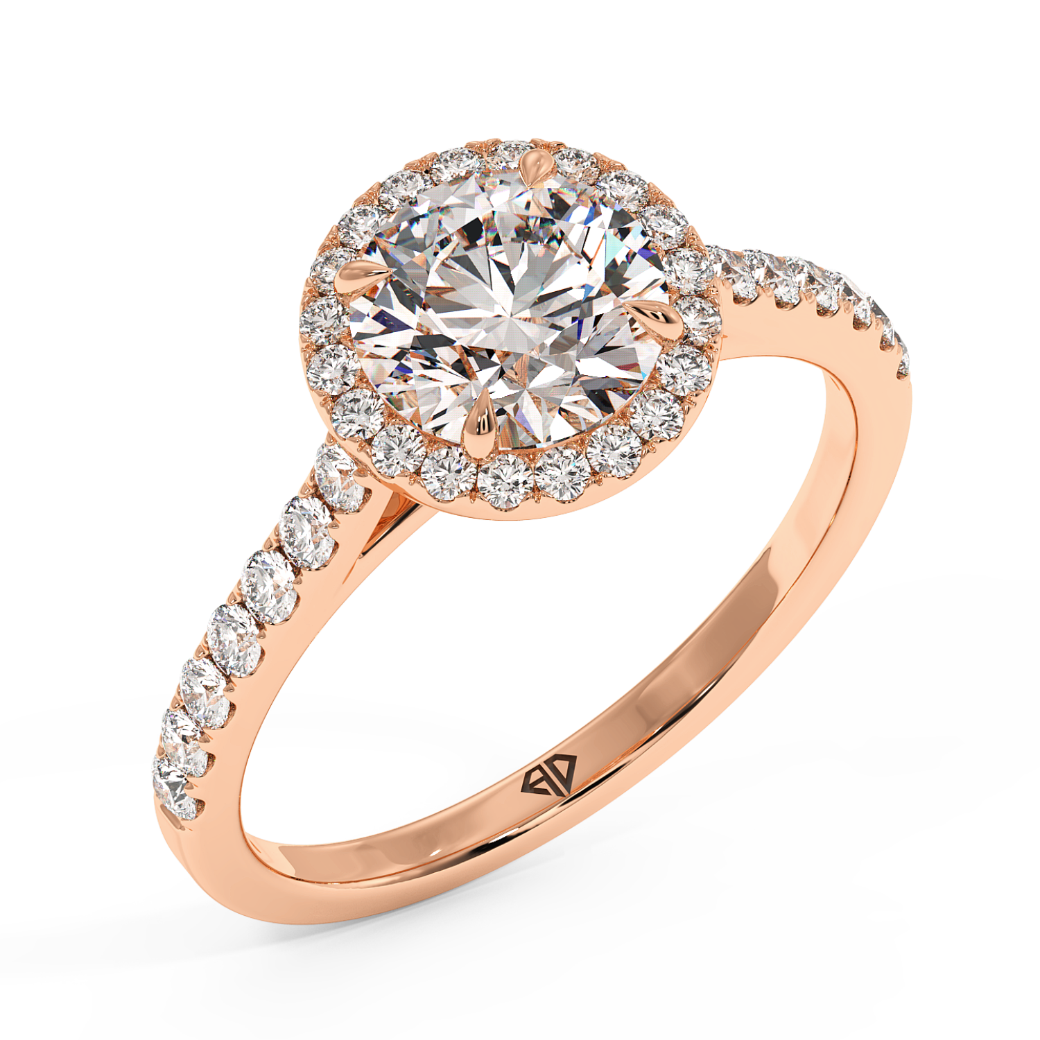 18K Rose Gold Marilyn Diamond Shoulder Hidden Halo Engagement Ring