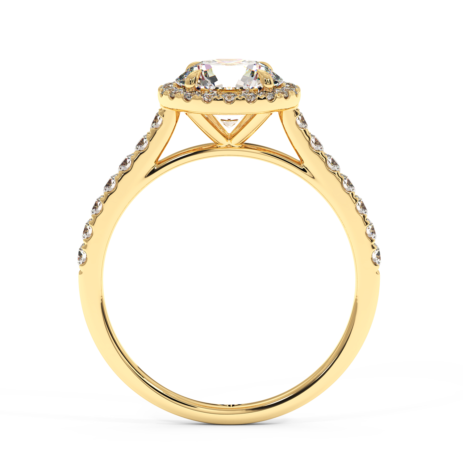 18K Yellow Gold Marilyn Diamond Shoulder Hidden Halo Engagement Ring