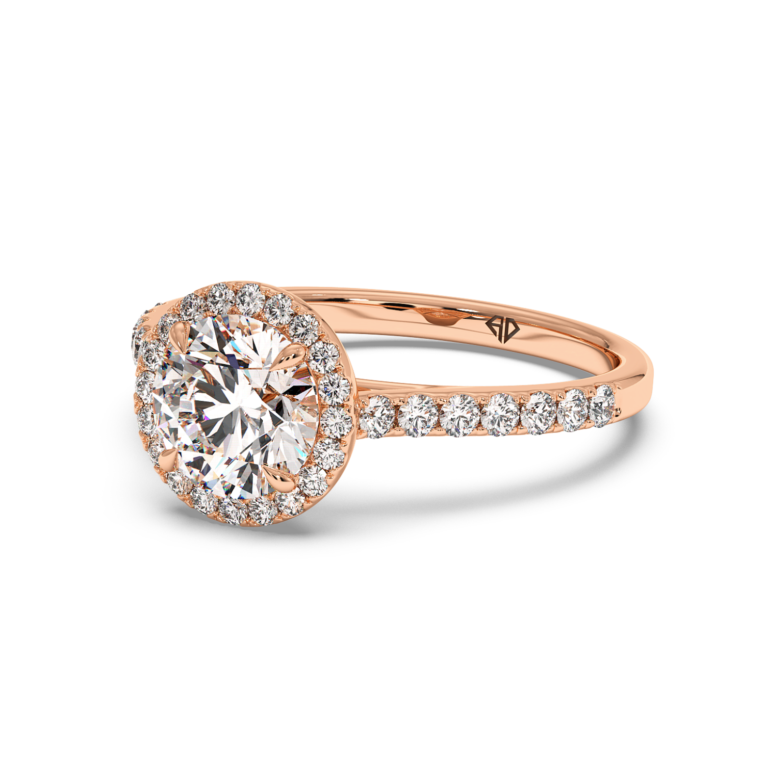 18K Rose Gold Marilyn Diamond Shoulder Hidden Halo Engagement Ring