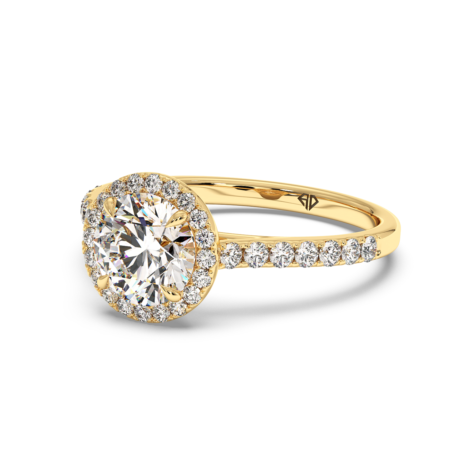 18K Yellow Gold Marilyn Diamond Shoulder Hidden Halo Engagement Ring