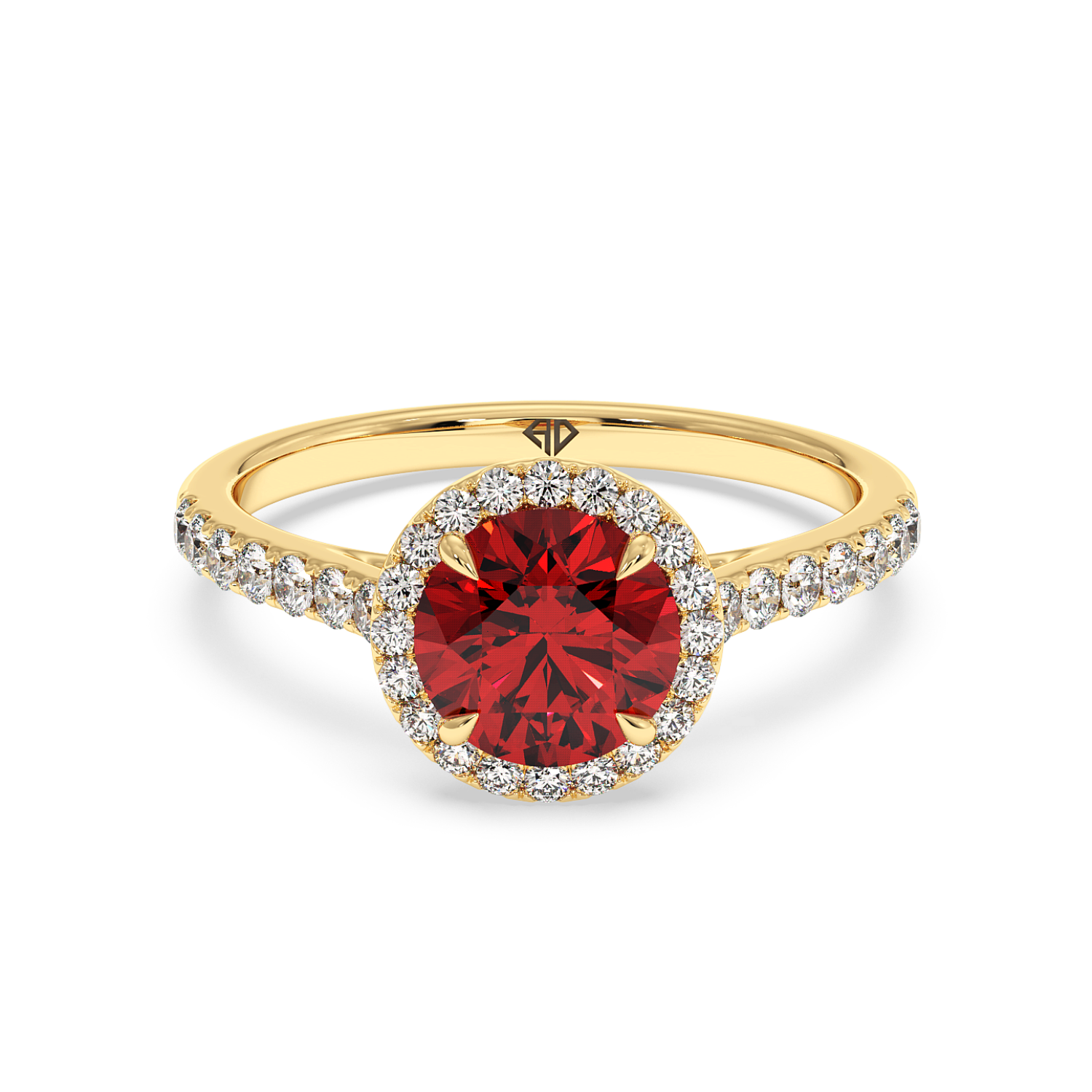 18K Yellow Gold Marilyn Diamond Shoulder Hidden Halo Engagement Ring