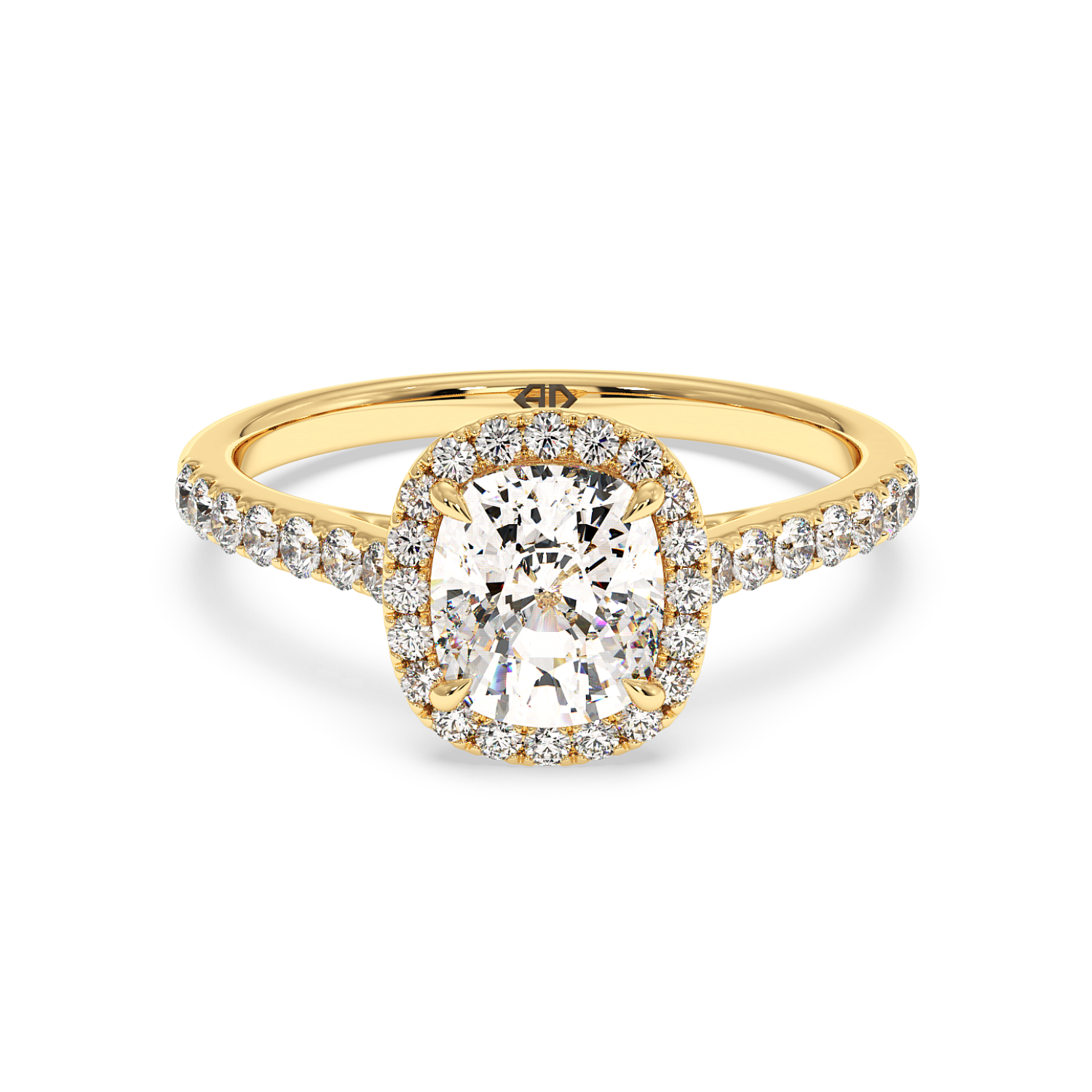18K Yellow Gold Marilyn Diamond Shoulder Hidden Halo Engagement Ring