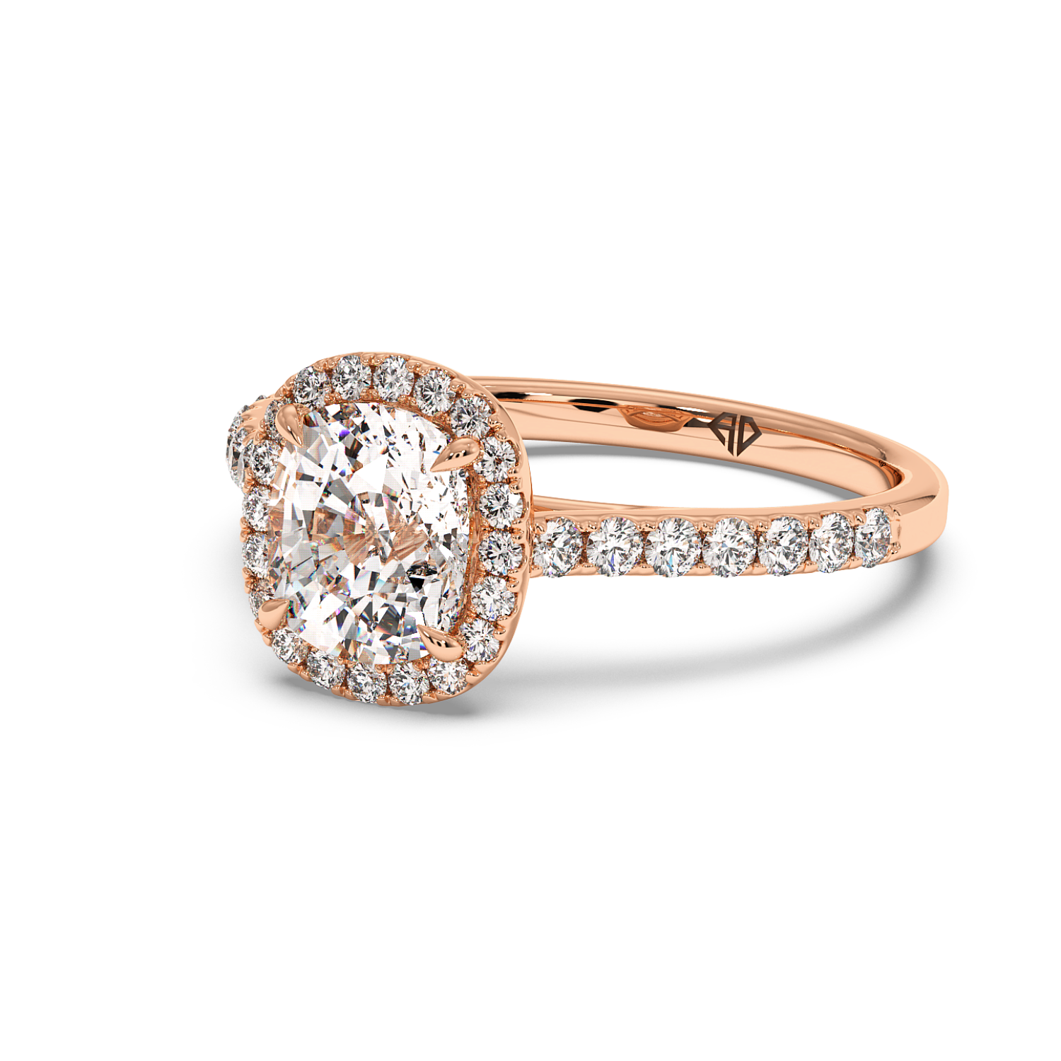 18K Rose Gold Marilyn Diamond Shoulder Hidden Halo Engagement Ring