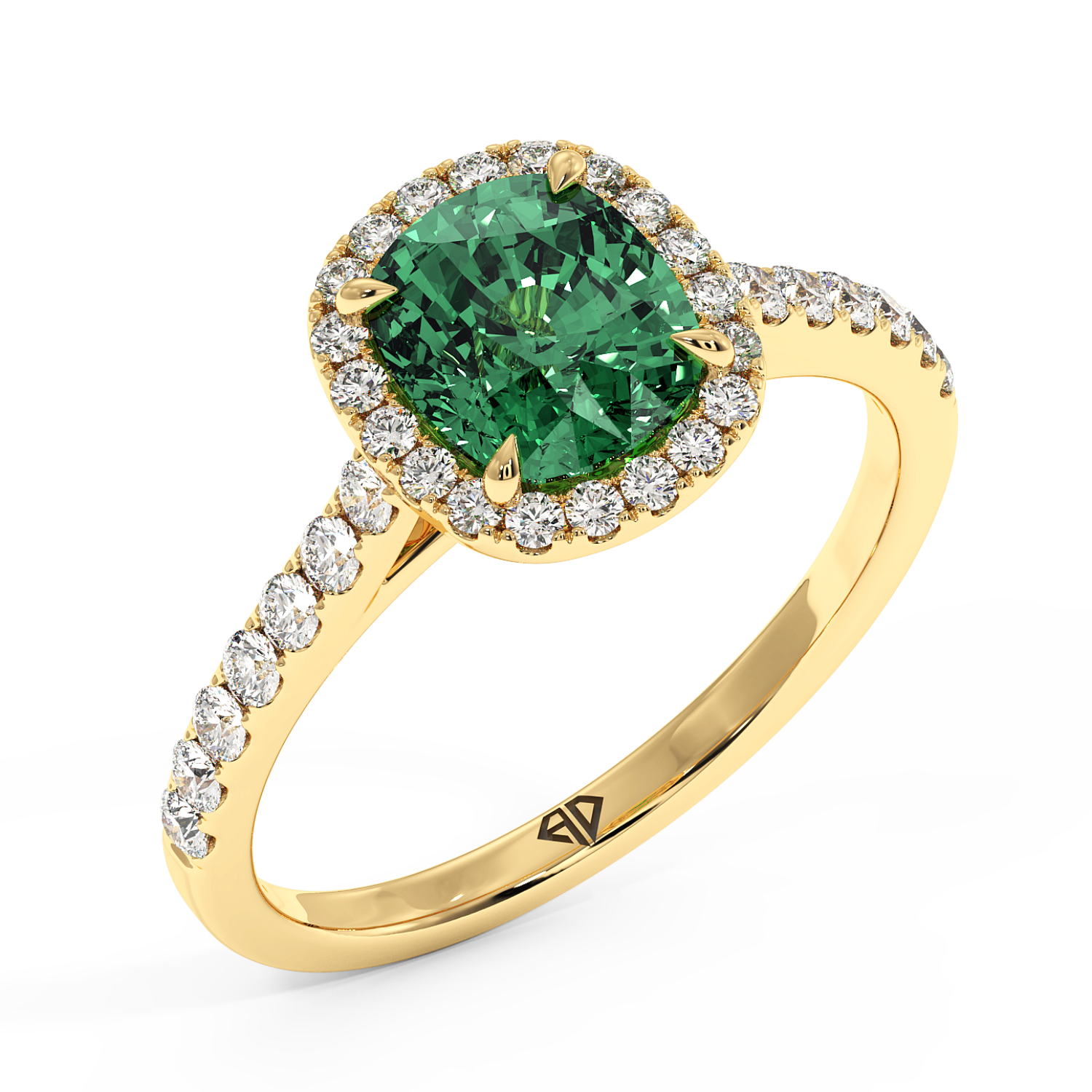 18K Yellow Gold Marilyn Diamond Shoulder Hidden Halo Engagement Ring