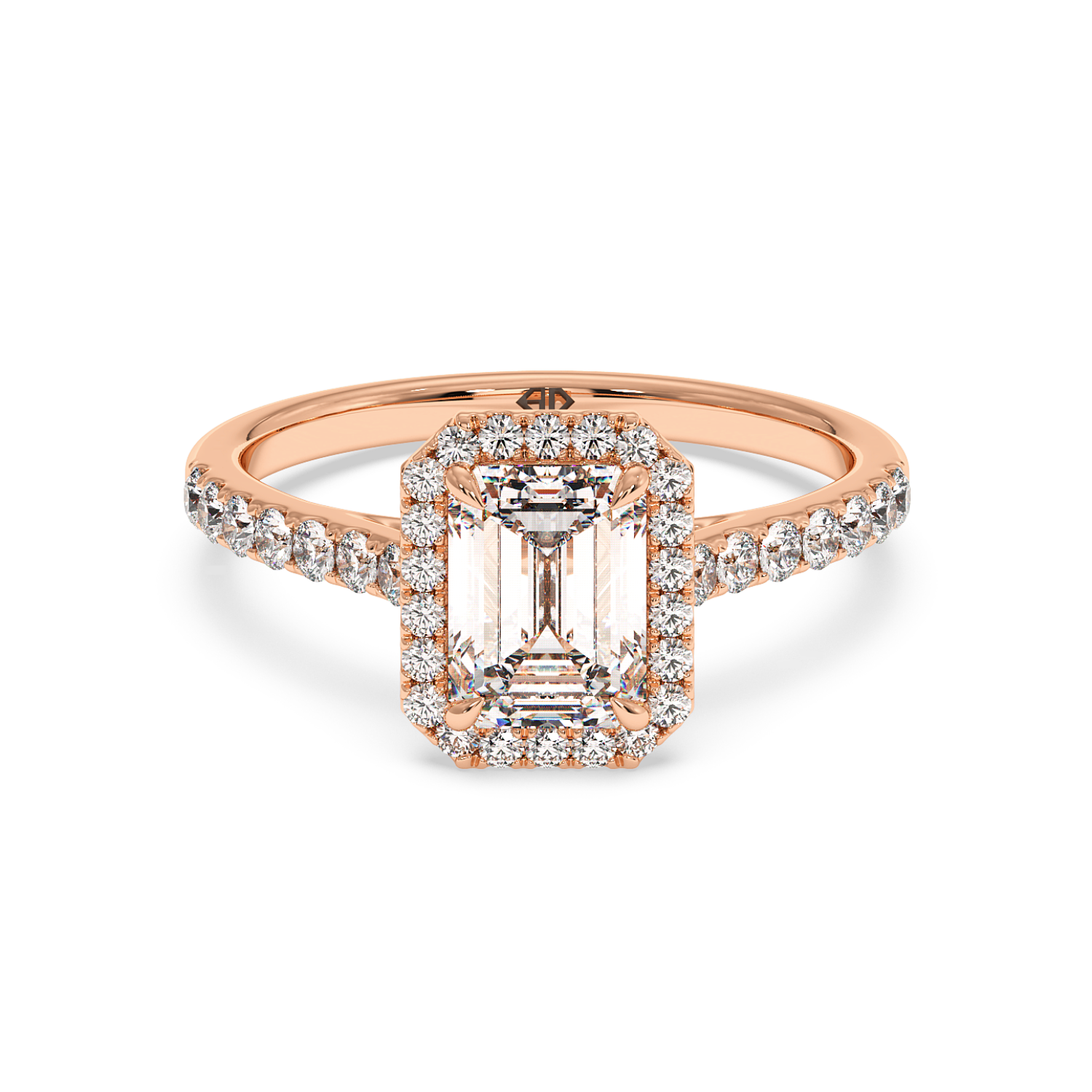 18K Rose Gold Marilyn Diamond Shoulder Hidden Halo Halo Diamond Engagement Ring