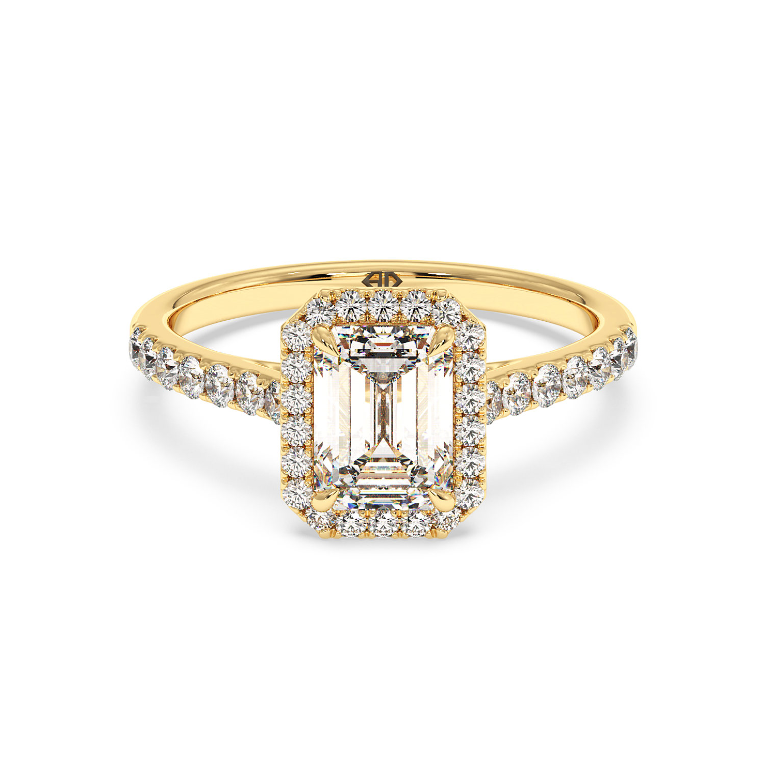 18K Yellow Gold Marilyn Diamond Shoulder Hidden Halo Halo Diamond Engagement Ring