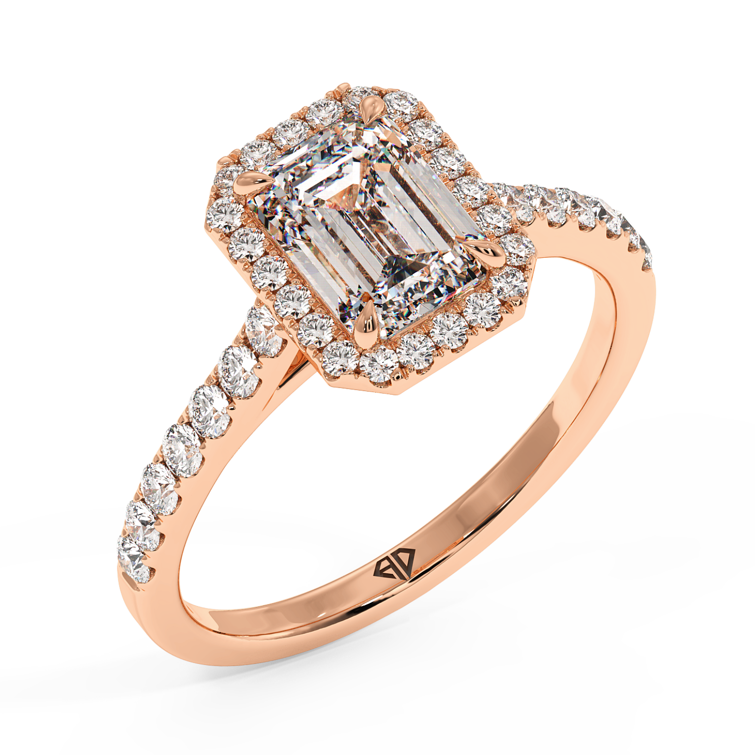 18K Rose Gold Marilyn Diamond Shoulder Hidden Halo Halo Diamond Engagement Ring