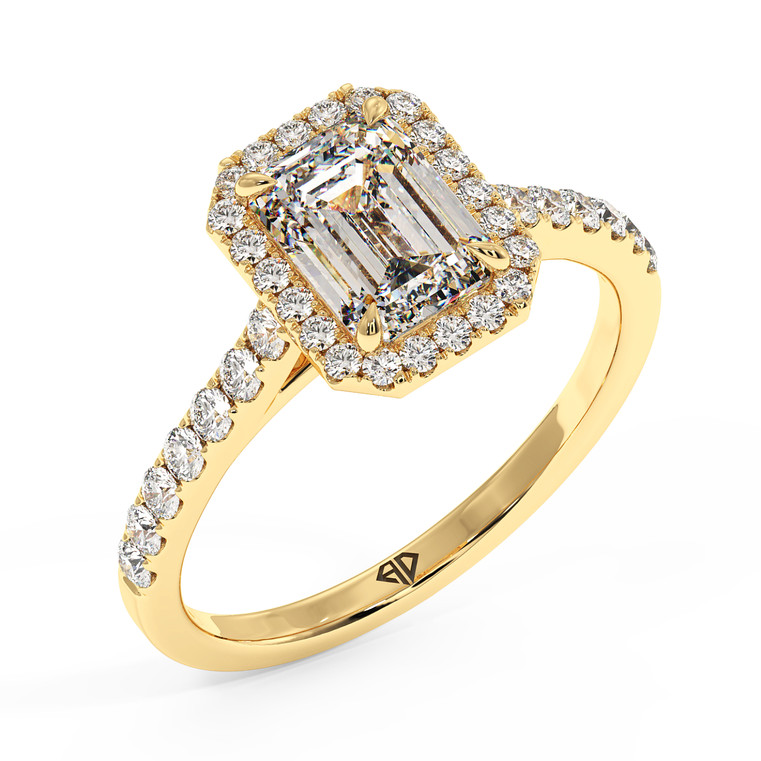 18K Yellow Gold Marilyn Diamond Shoulder Hidden Halo Halo Diamond Engagement Ring