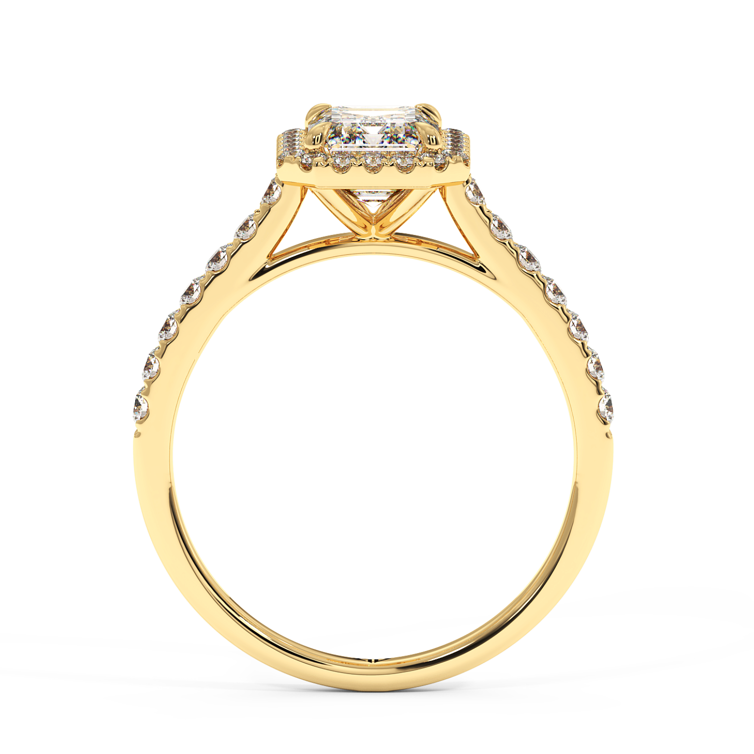 18K Yellow Gold Marilyn Diamond Shoulder Hidden Halo Halo Diamond Engagement Ring