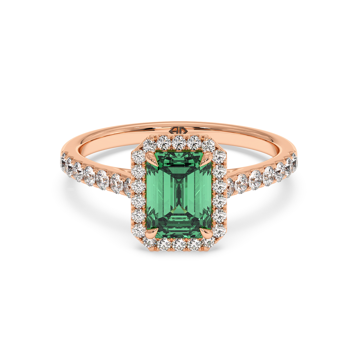 18K Rose Gold Marilyn Diamond Shoulder Hidden Halo Halo Diamond Engagement Ring