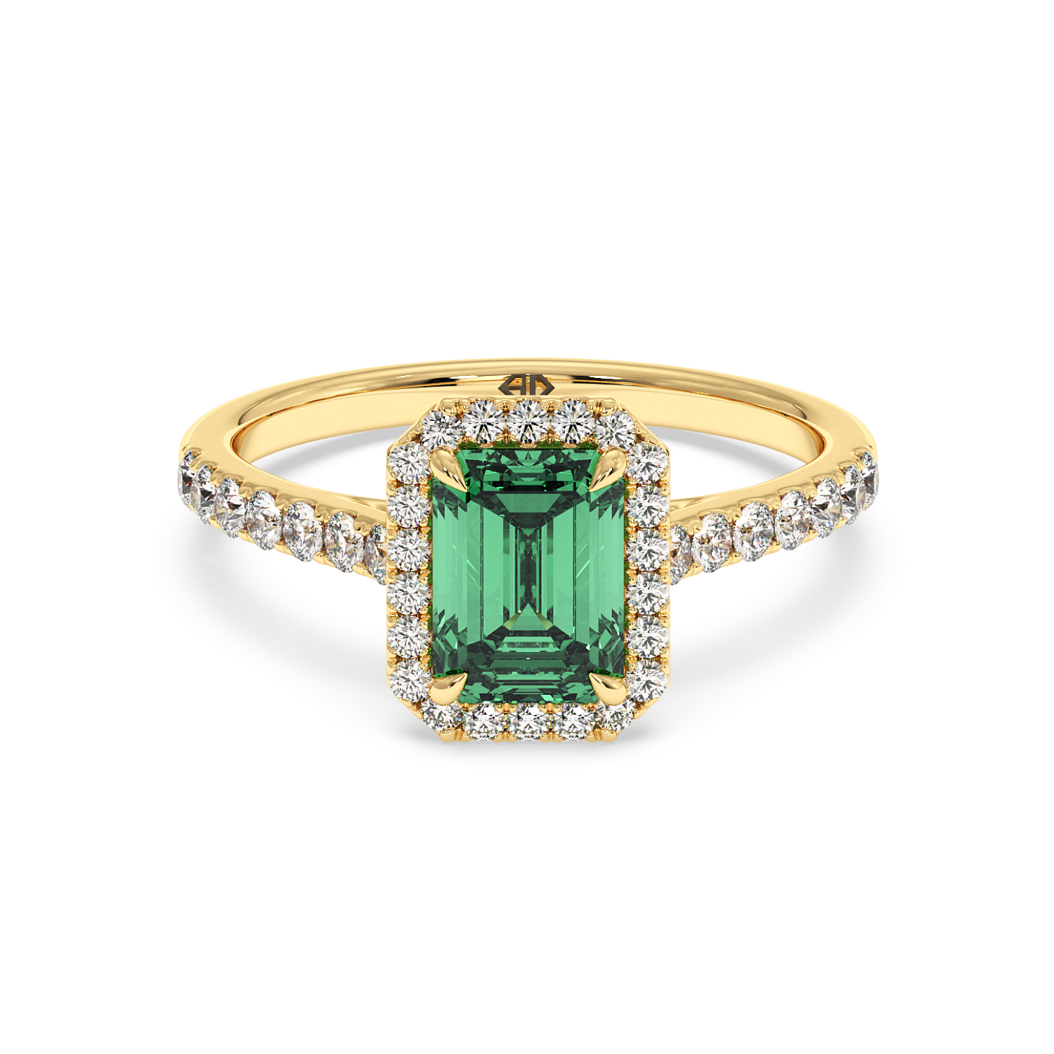 18K Yellow Gold Marilyn Diamond Shoulder Hidden Halo Halo Diamond Engagement Ring