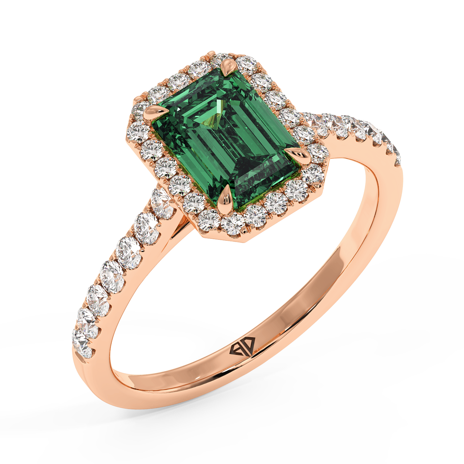 18K Rose Gold Marilyn Diamond Shoulder Hidden Halo Halo Diamond Engagement Ring