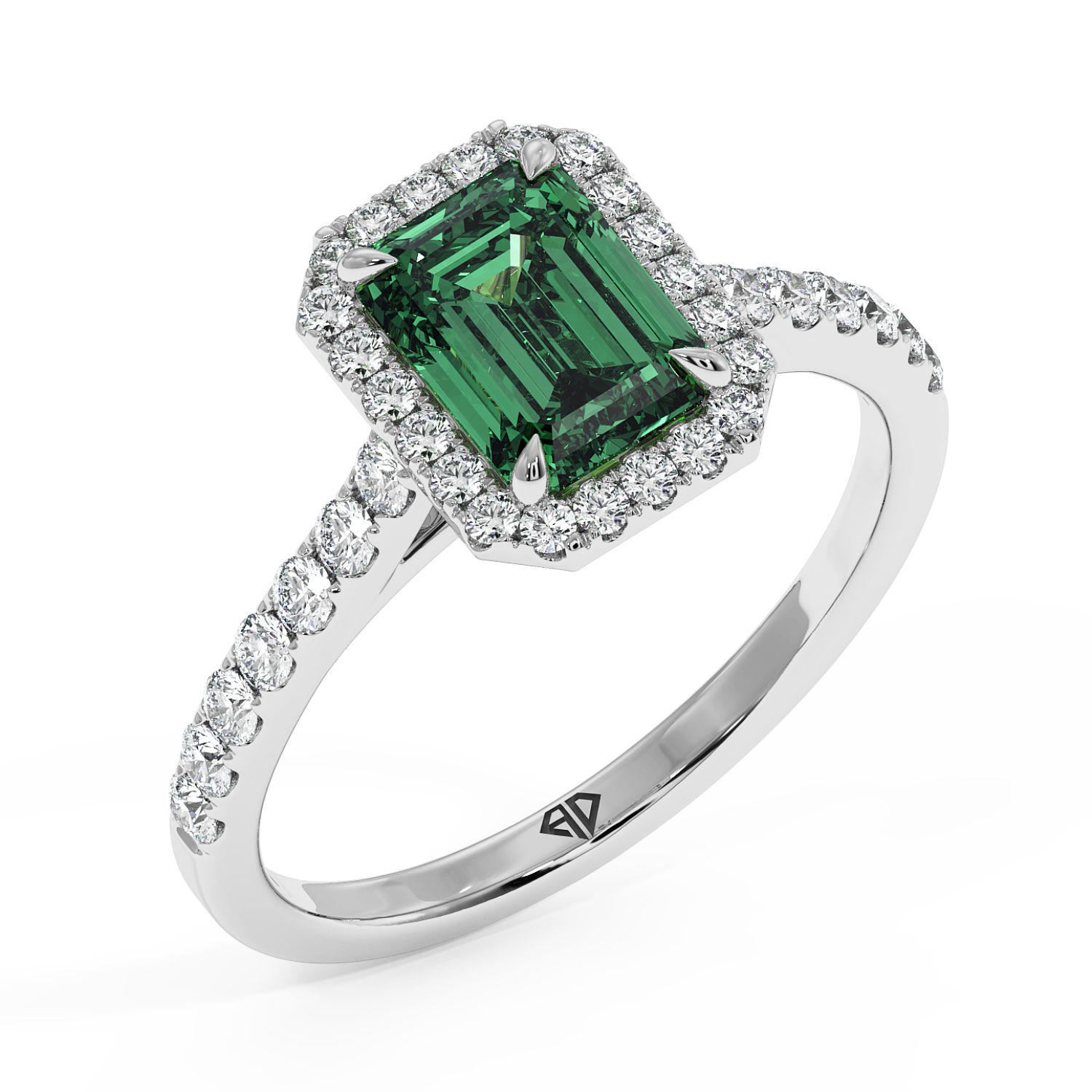 18K White Gold Marilyn Diamond Shoulder Hidden Halo Halo Diamond Engagement Ring